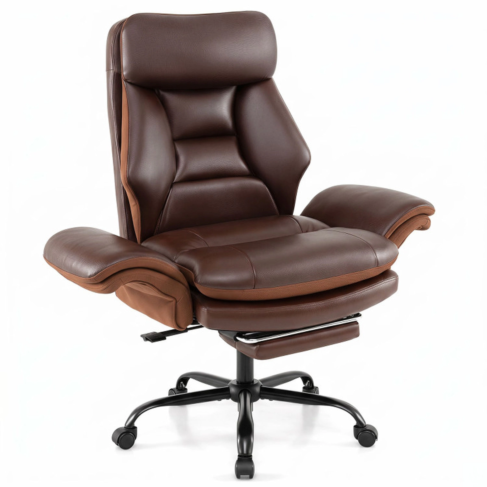 SUGIFT Brown Retractable Footrest and Faux Leather Ergonomic Big and Tall Office Chair