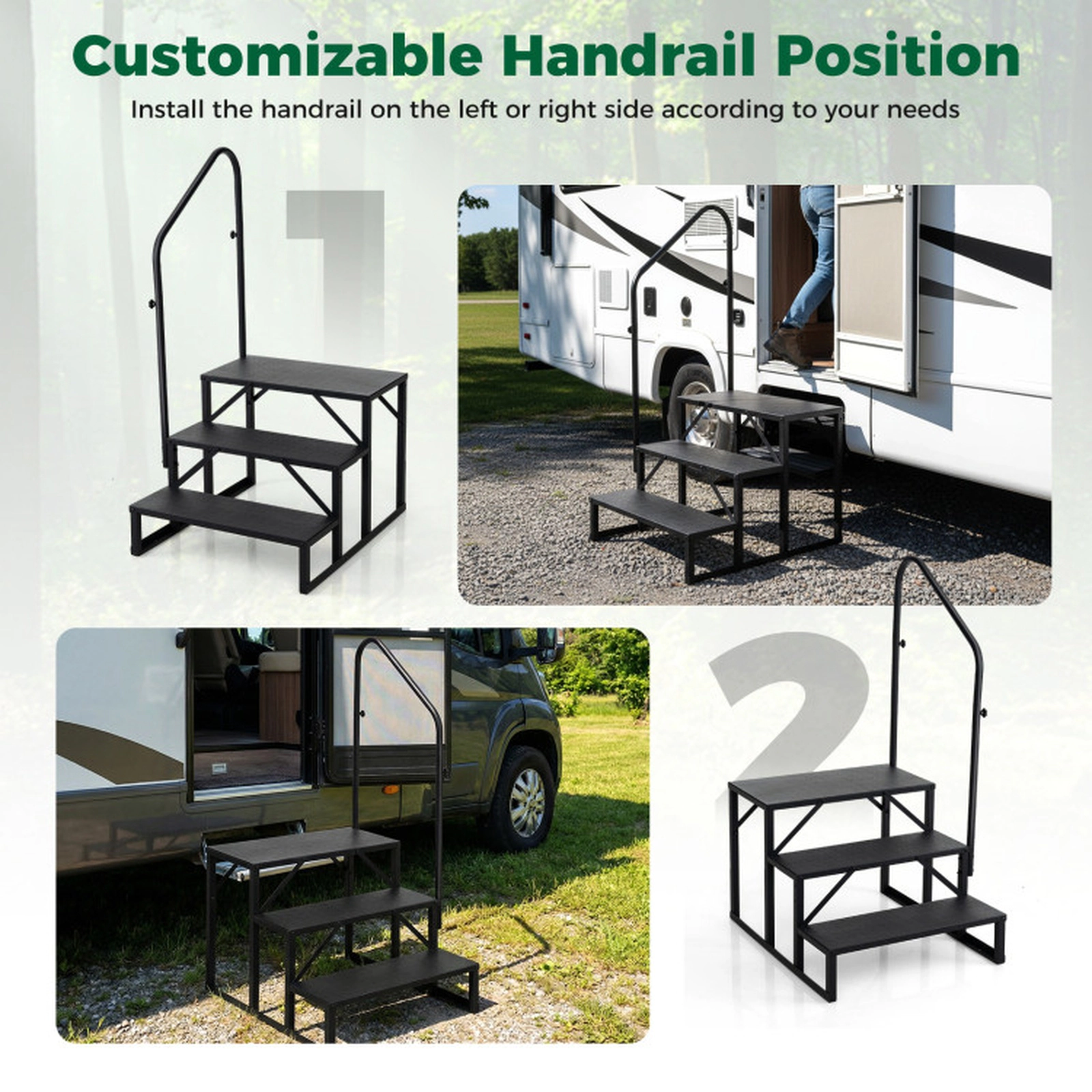 SUGIFT 3-Step Anti-Slip Platform Handrail Metal Hot Tub Stairs 31-in x 27-in x 51-in 660-lb Capacity Black