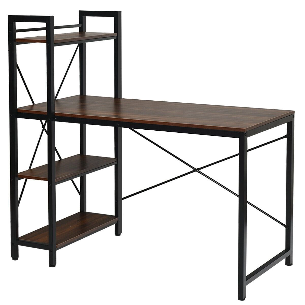 SlickBlue Computer Desk with 4-Tier Shelf and X-Frame