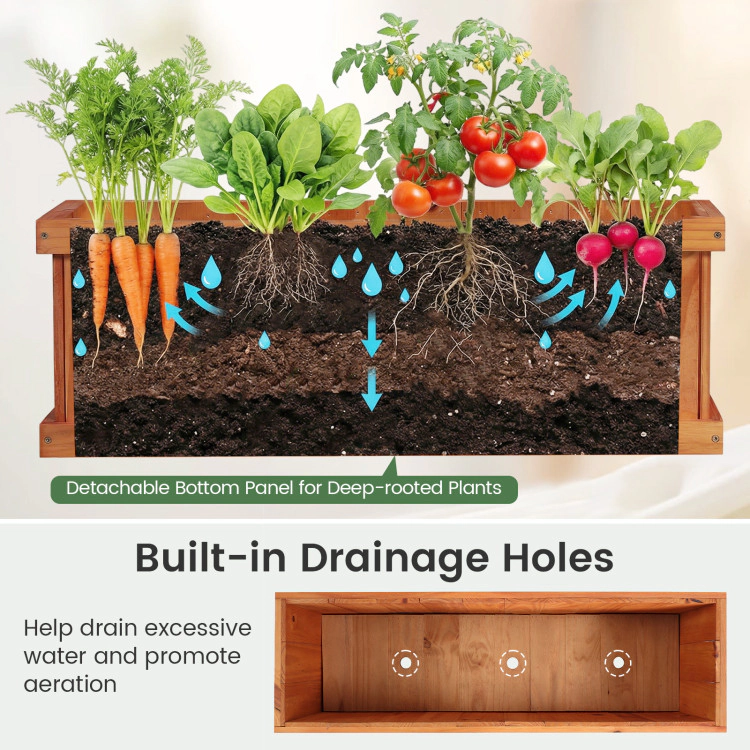 Hivvago Wooden Raised Garden Bed with Drainage Holes and Liner Solid Fir Wood Planter Box