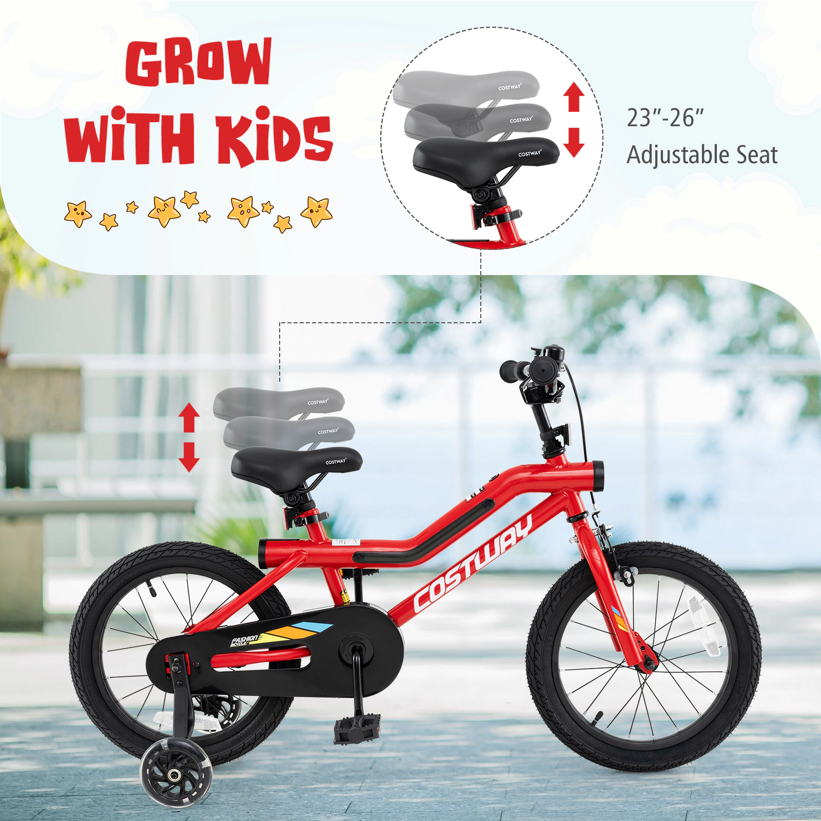 LJG Patented Kids Bike with LED Lights Adjustable Carbon Steel Bicycle