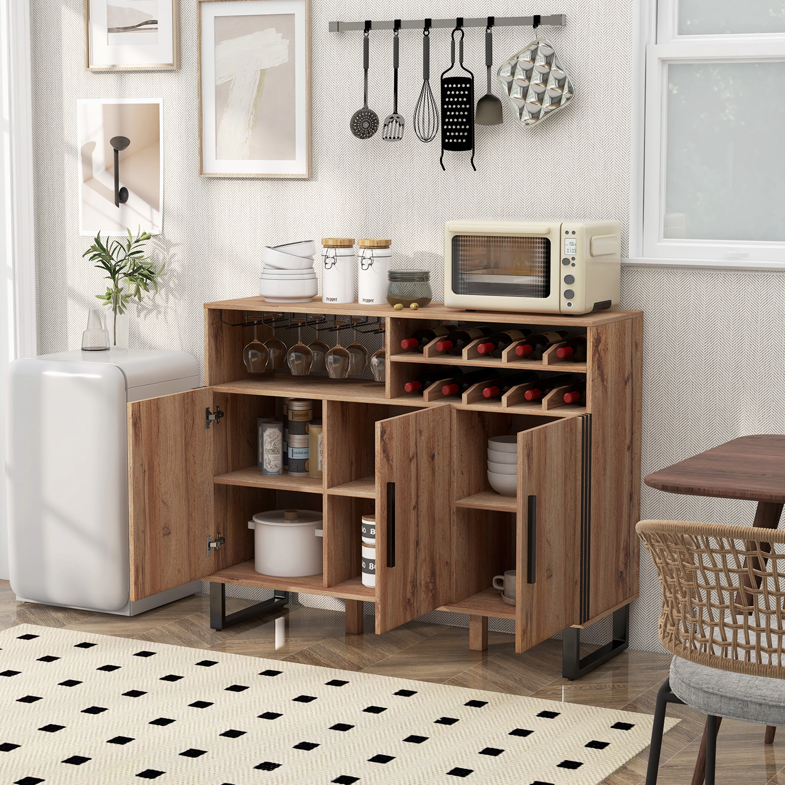 LJG Home Wine Bar Cabinet with 3 Doors and Adjustable Shelves