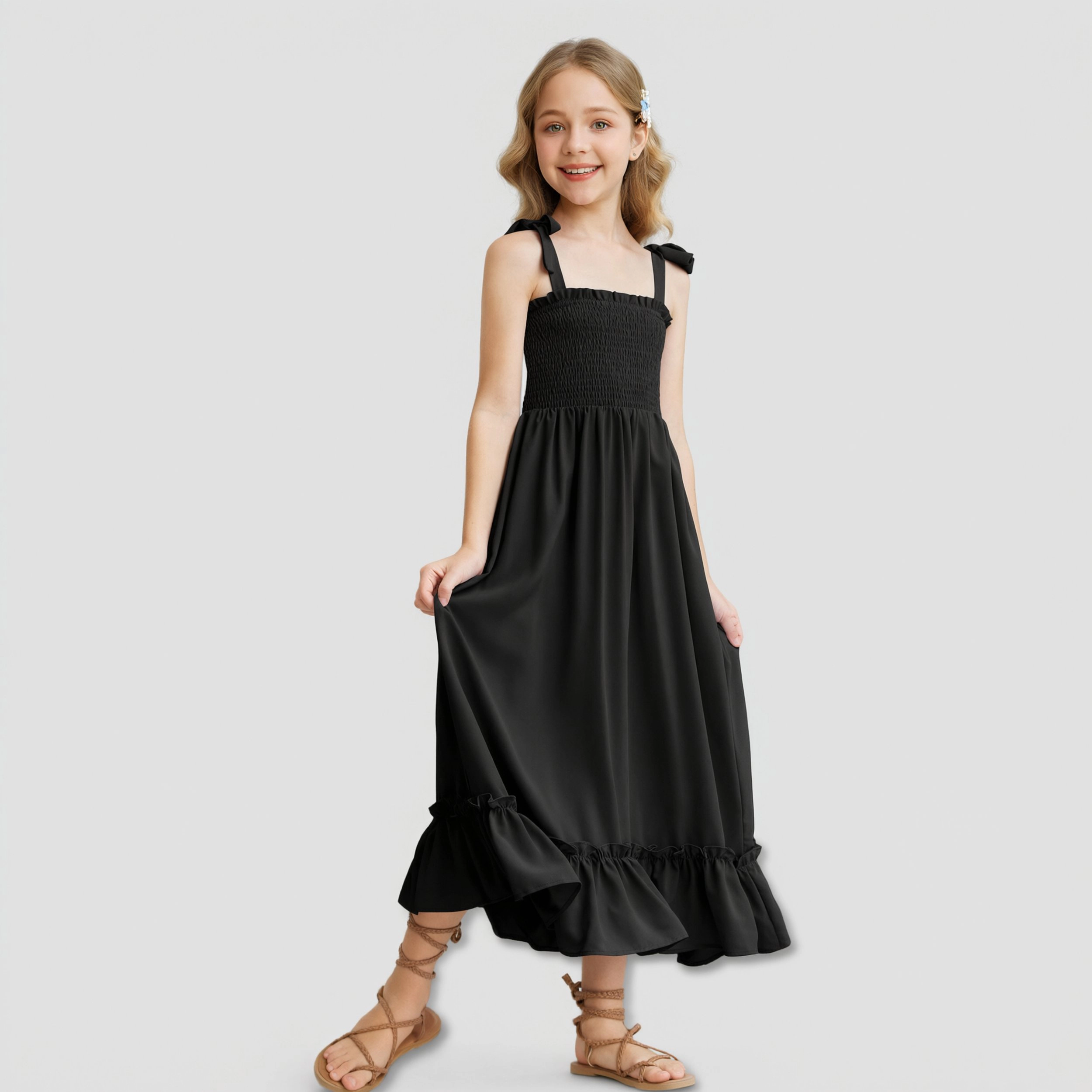 Arshiner Girls Summer Dress Boho Beach Casual Smocked Maxi Dresses