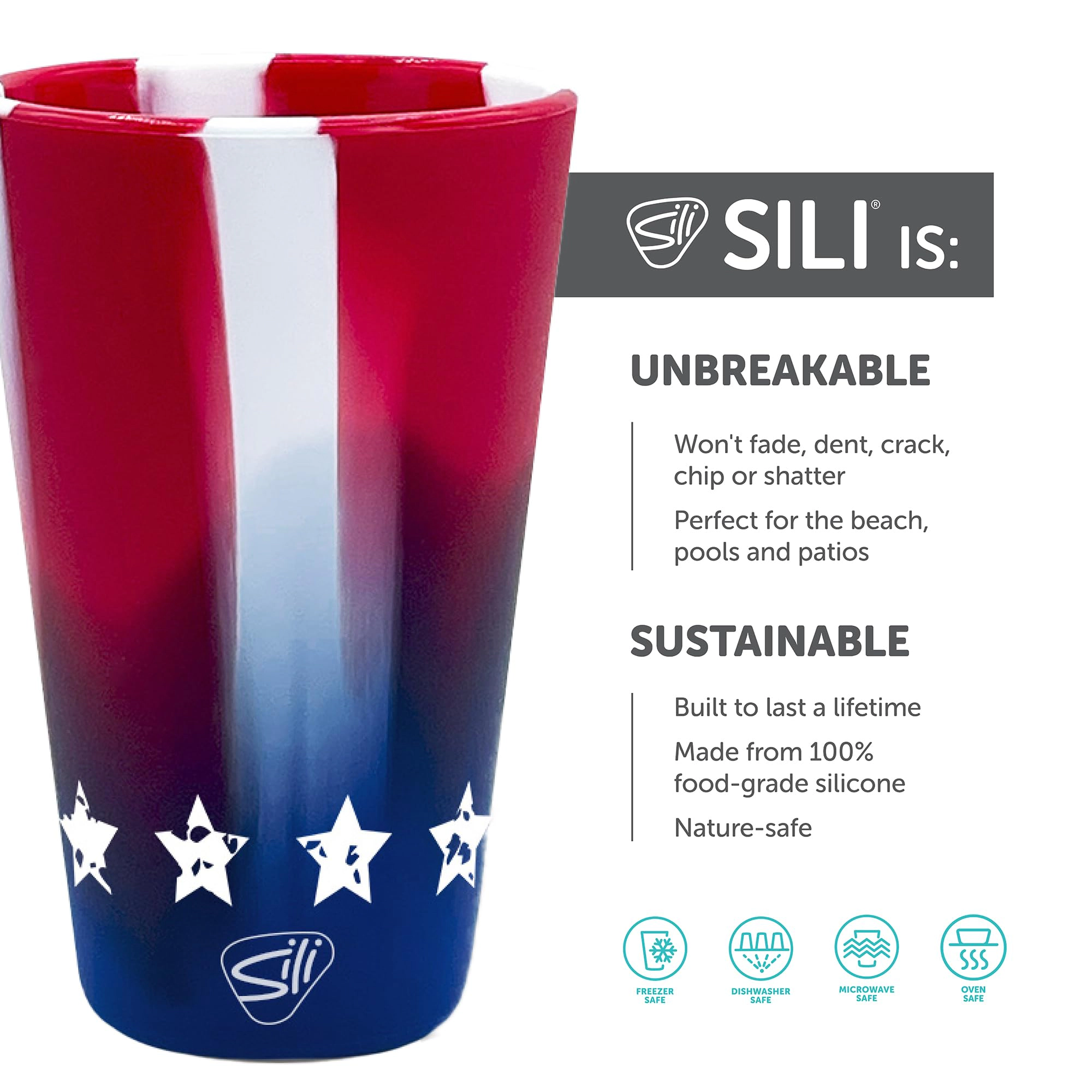 Silipint Silicone 16 oz Stars and Stripes Pint Glass