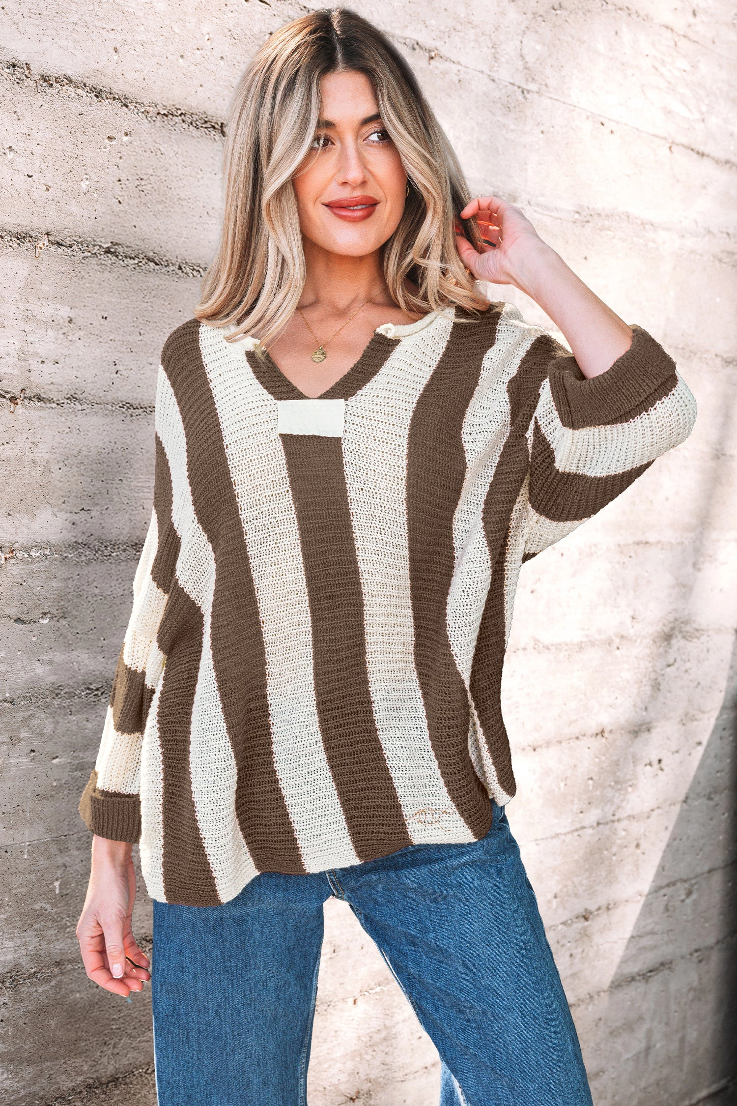 Threaded Pear Women's Holland Colorblock Bracelet Sleeve Sweater