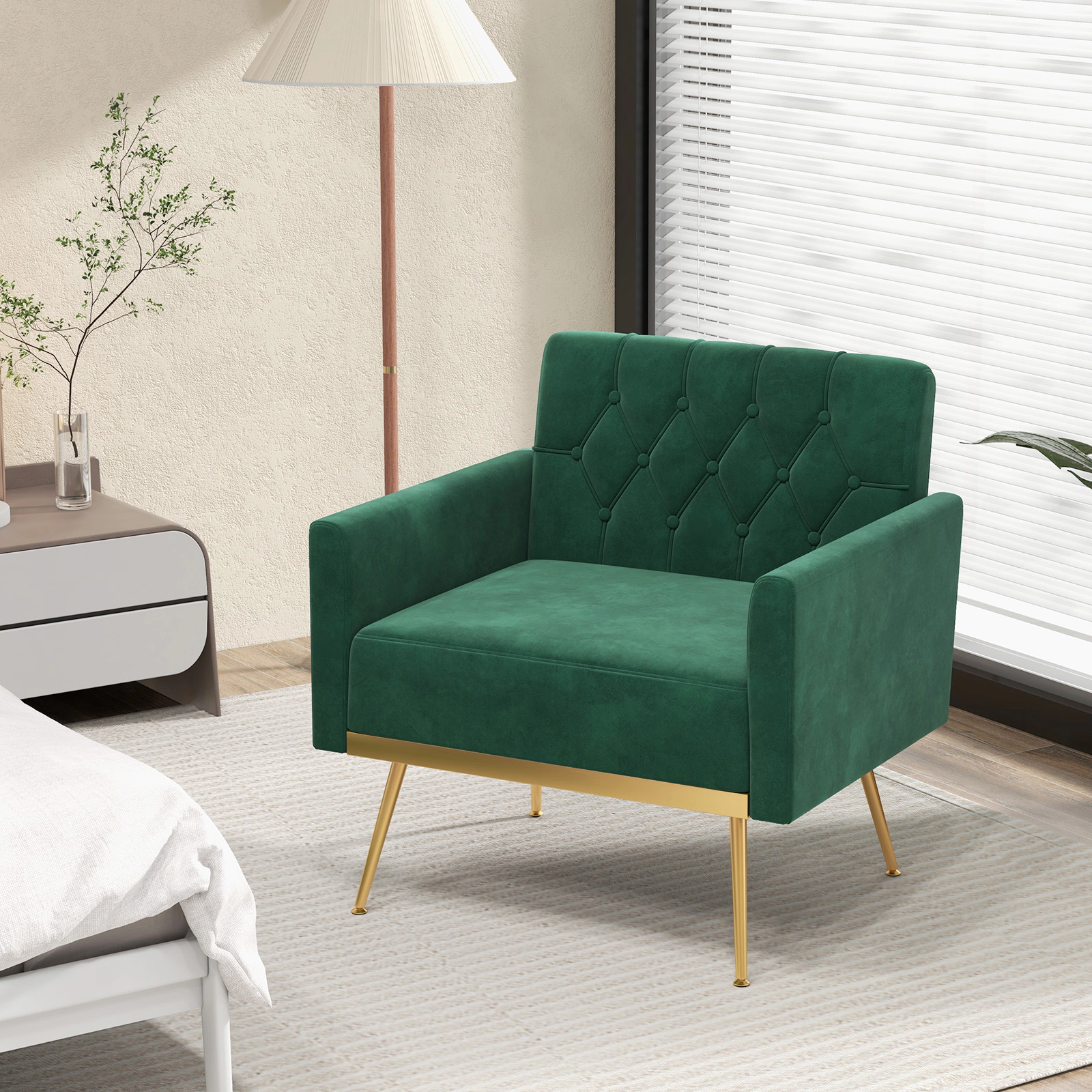 SUGIFT Turquoise Button Tufted Back Golden Metal Legs and Adjustable Pads Velvet Accent Chair