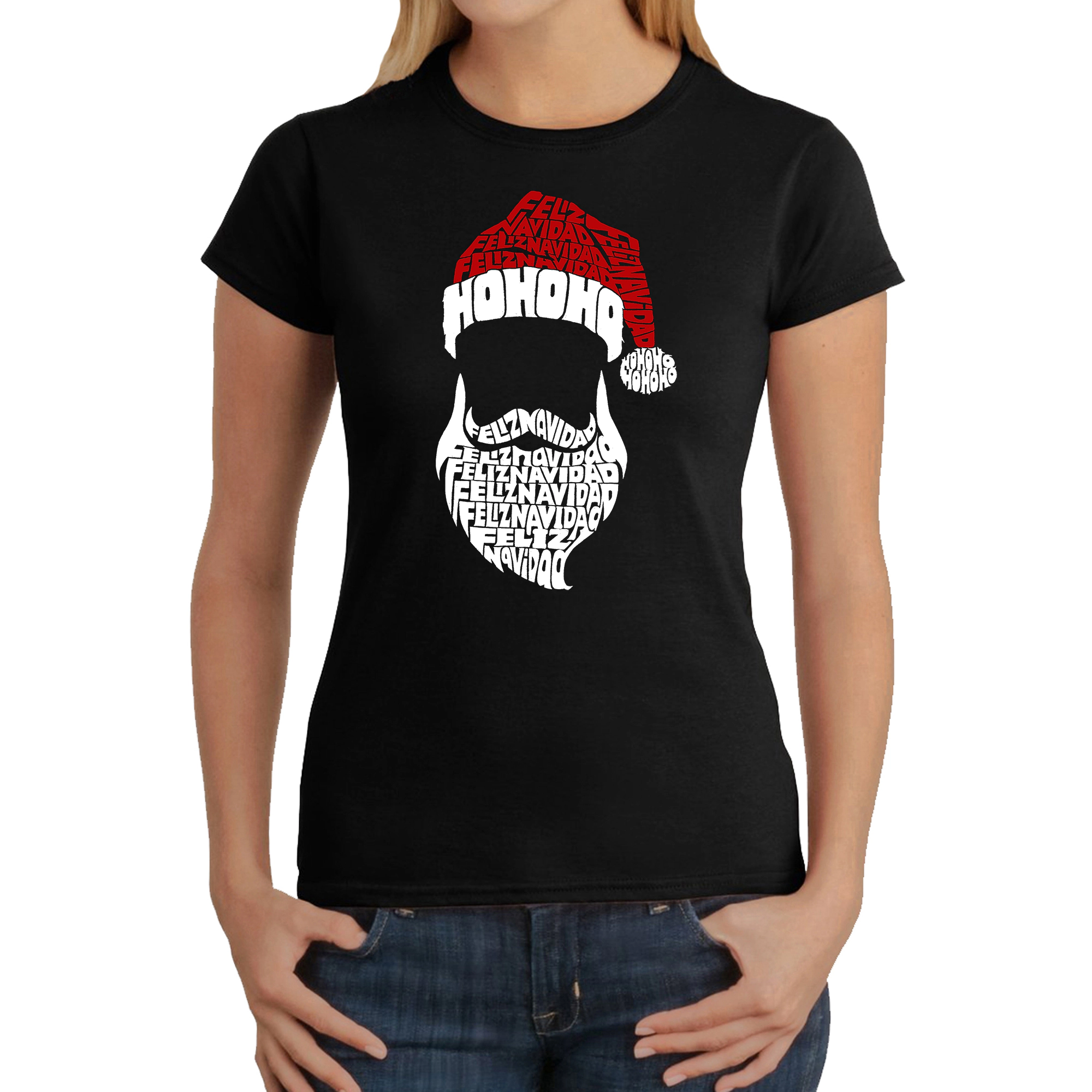 LA Pop Art Women's Word T-Shirt - Feliz Navidad Santa Claus
