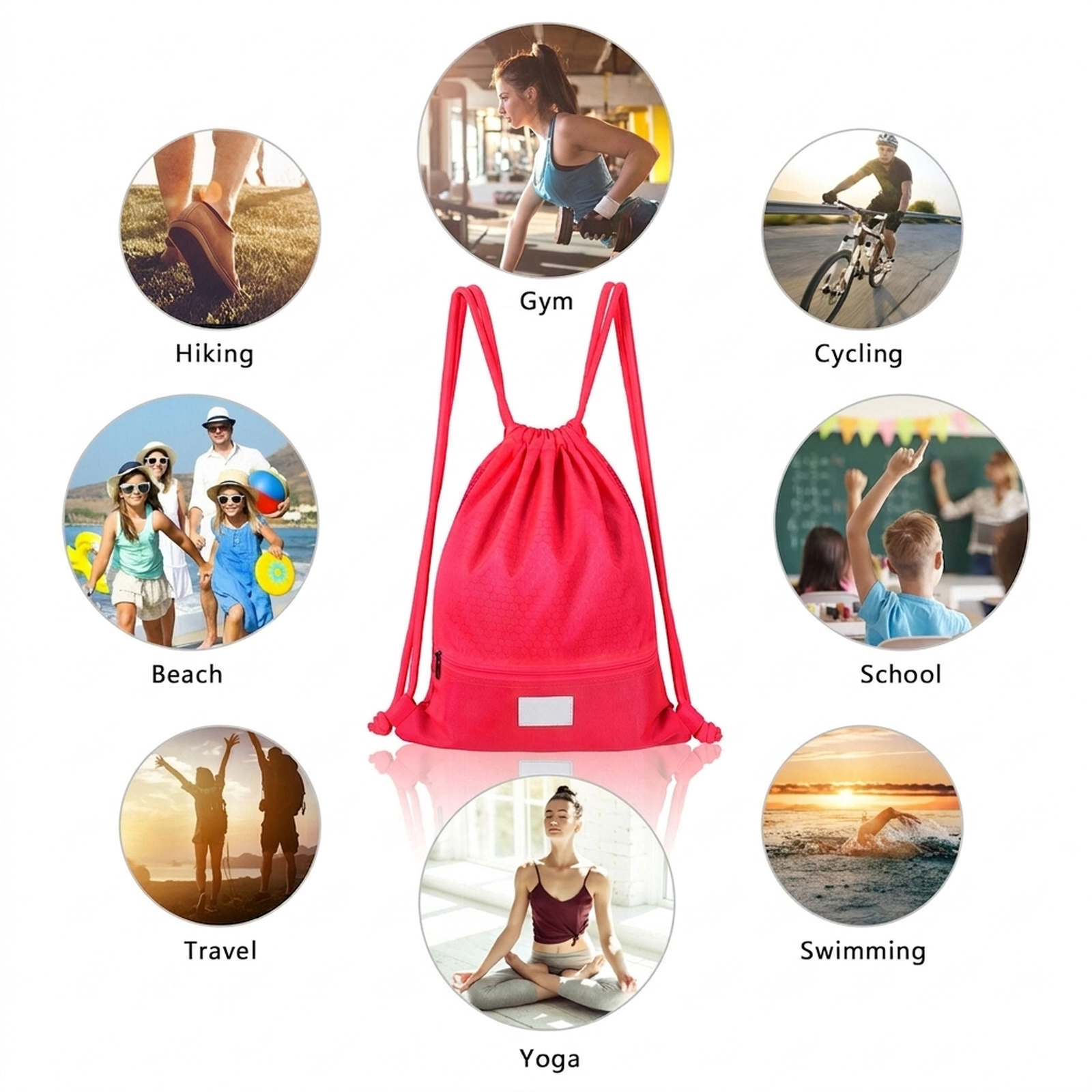 SUGIFT Padded Straps Breathable Mesh Back Zippered Drawstring Gym Sack Backpack 17-in x 14-in 14-in x 6-in Pouch Pink