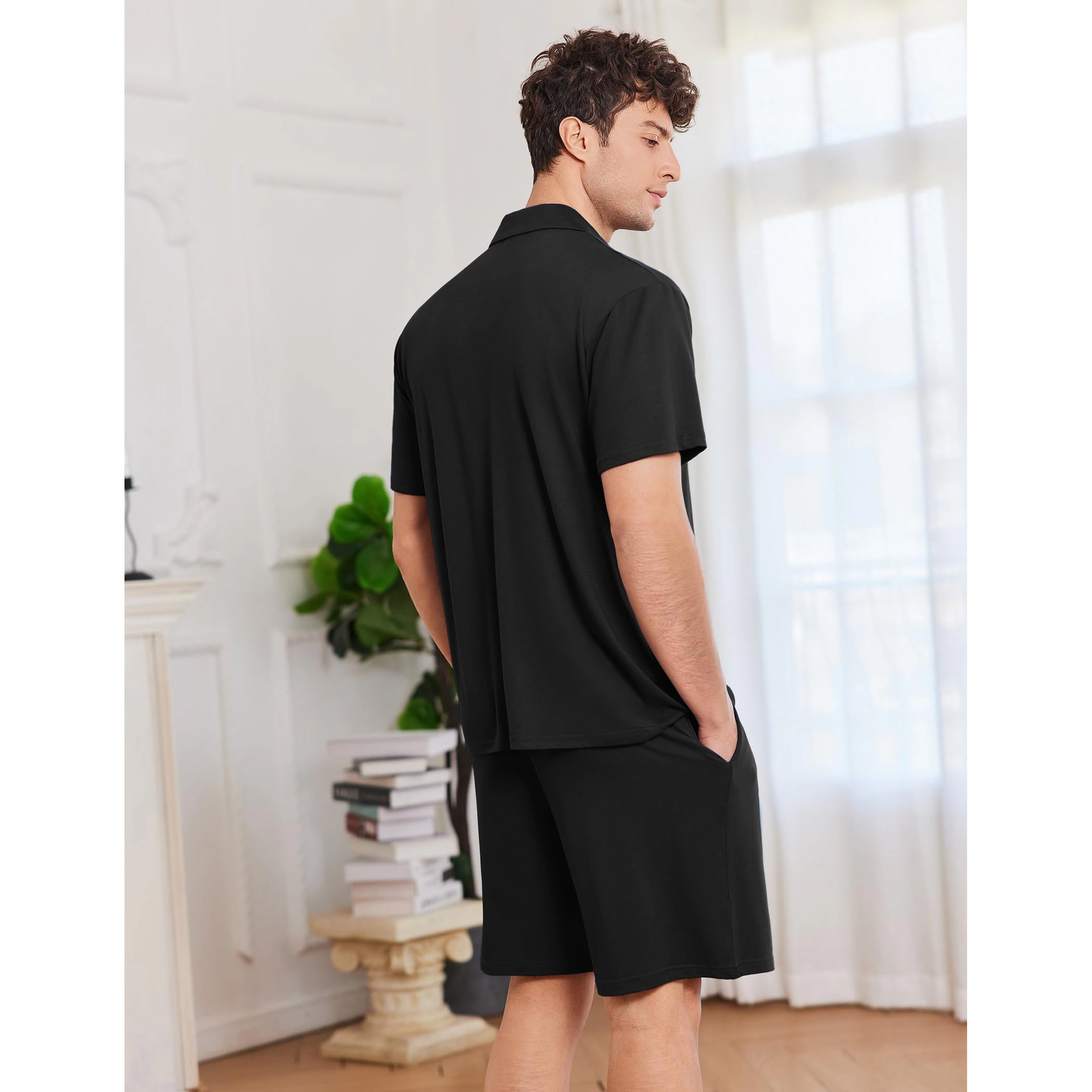 Ekouaer Men's Pajama Set Short Sleeve Sleepwear Button-Down Soft Loungewear 2 Pc Shorts
