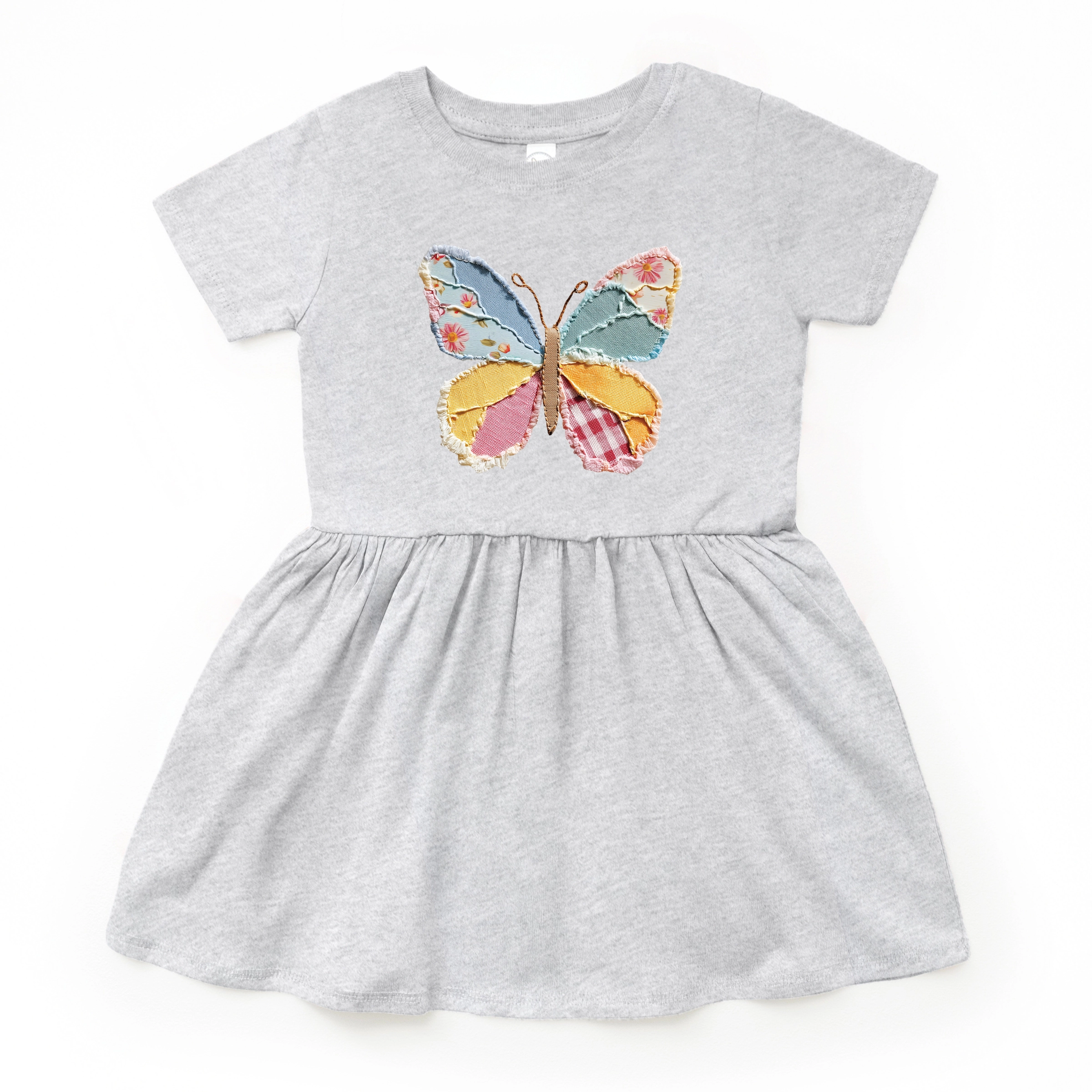 The Juniper Shop - Denim Butterfly Faux Patchwork Toddler Graphic Dress