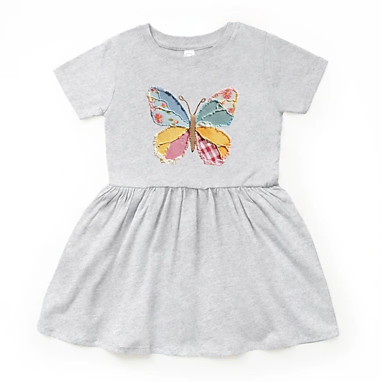 The Juniper Shop - Denim Butterfly Faux Patchwork - Toddler Graphic Dress