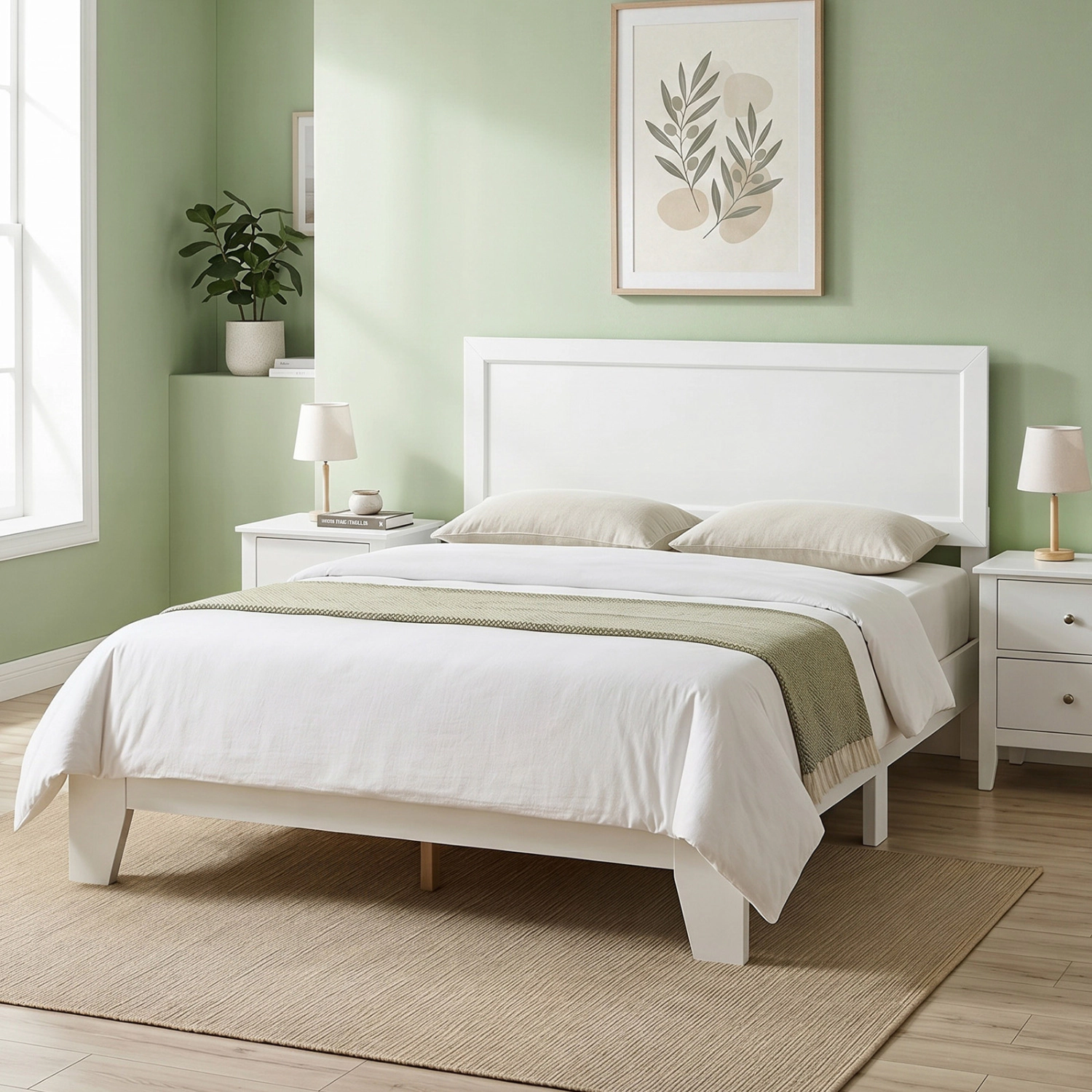 LJG Full Size Modern Bed Frame with Headboard No Box Spring Needed