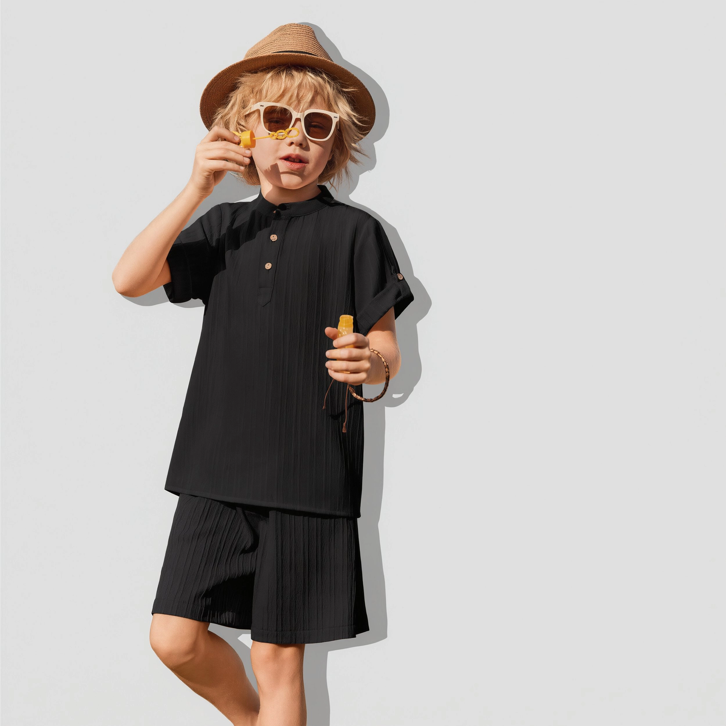 Arshiner Boys Piece Beach Outfit Short Sleeve Textured Button Down Shirt And Sets Summer