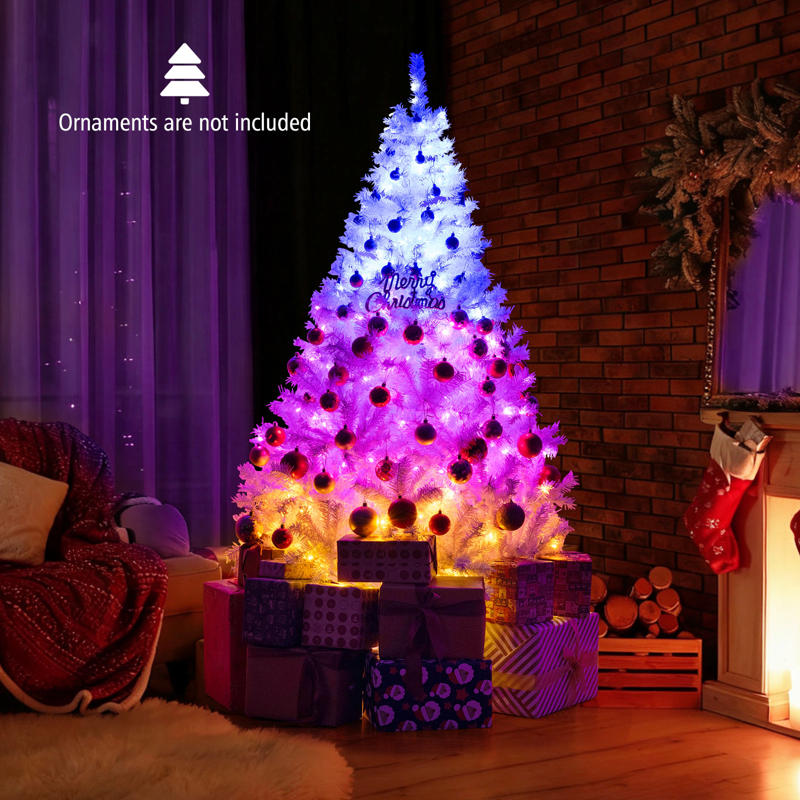 SUGIFT 6-ft All-White Pre-Lit Hinged Artificial Christmas Tree with 1000 Branch Tips and 280 LED Lights