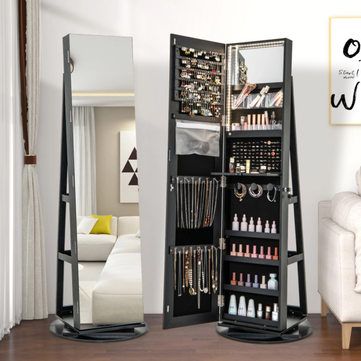 SlickBlue Lockable Jewelry Cabinet with Full Length Mirror
