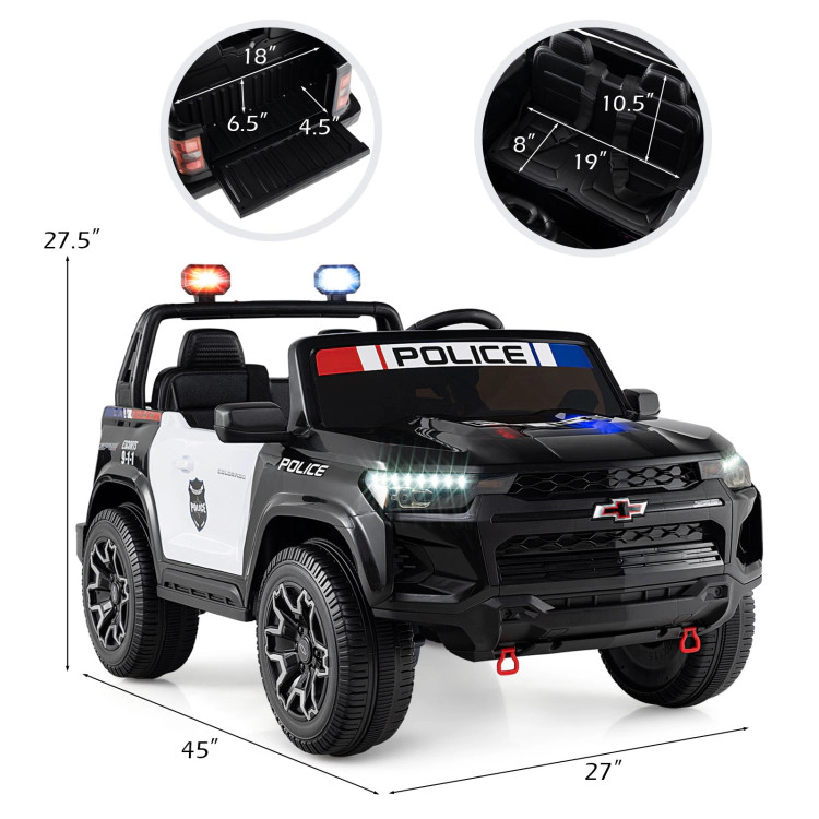 Hivvago 24V 2-Seater Ride on Police Car 4WD Chevrolet with Megaphone and LED Flashing Lights