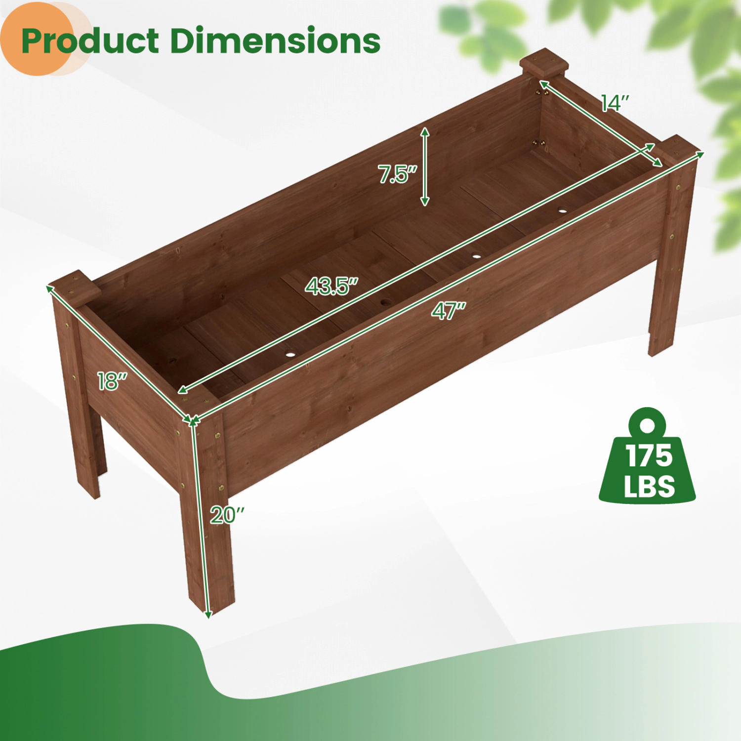 LJG Wooden Raised Garden Bed with Legs Elevated Planter Box Drainage Holes