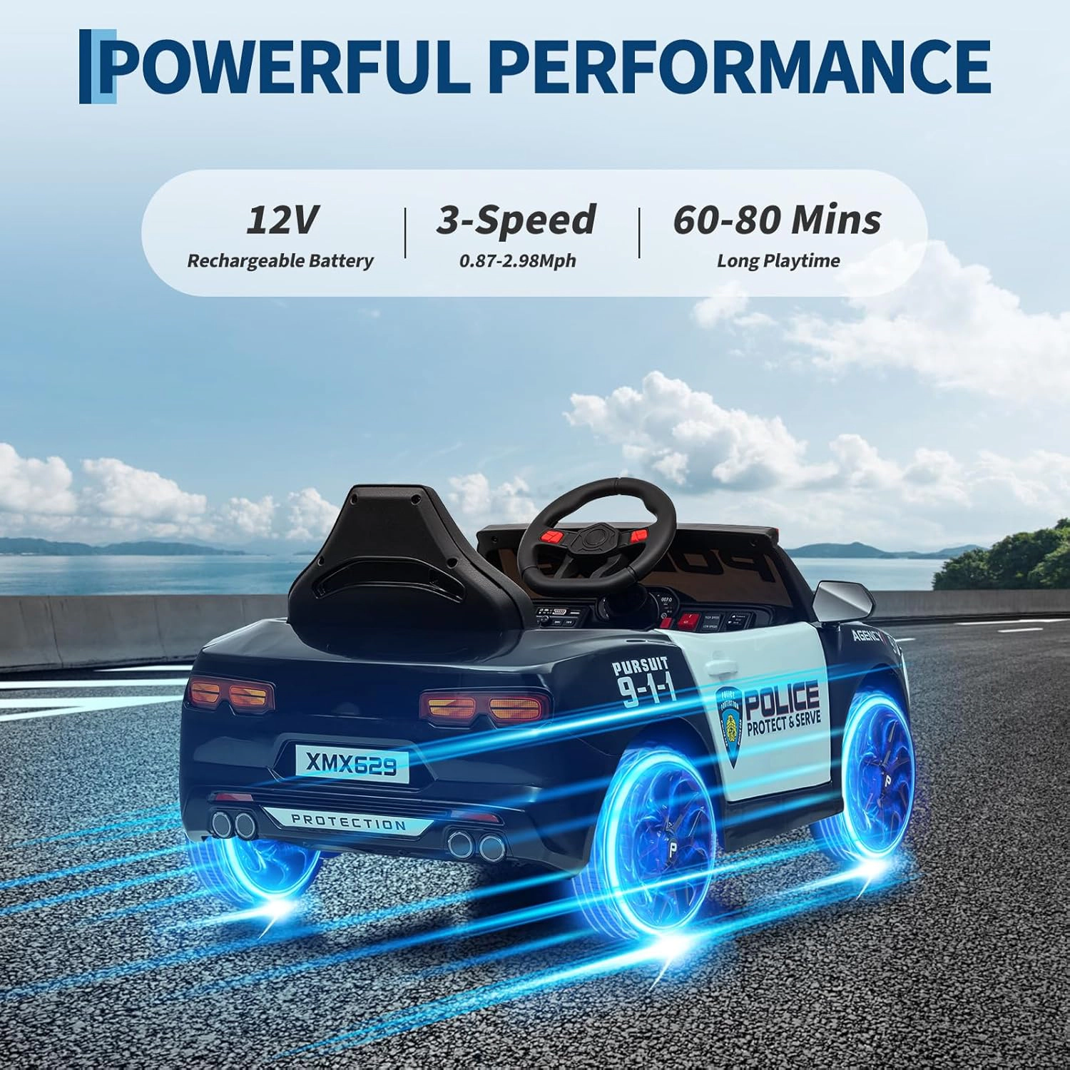 Kids Police Ride On Car, Battery Powered Electric Cop Car Toy w Remote, Emergency Tones,Flashing Lights,Music&Suspension