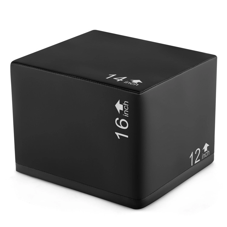 SUGIFT 3-in-1 Black Foam Plyometric Jump Box with PU Cover 16-in W 14-in D 12-in H 440-lb Platform Capacity