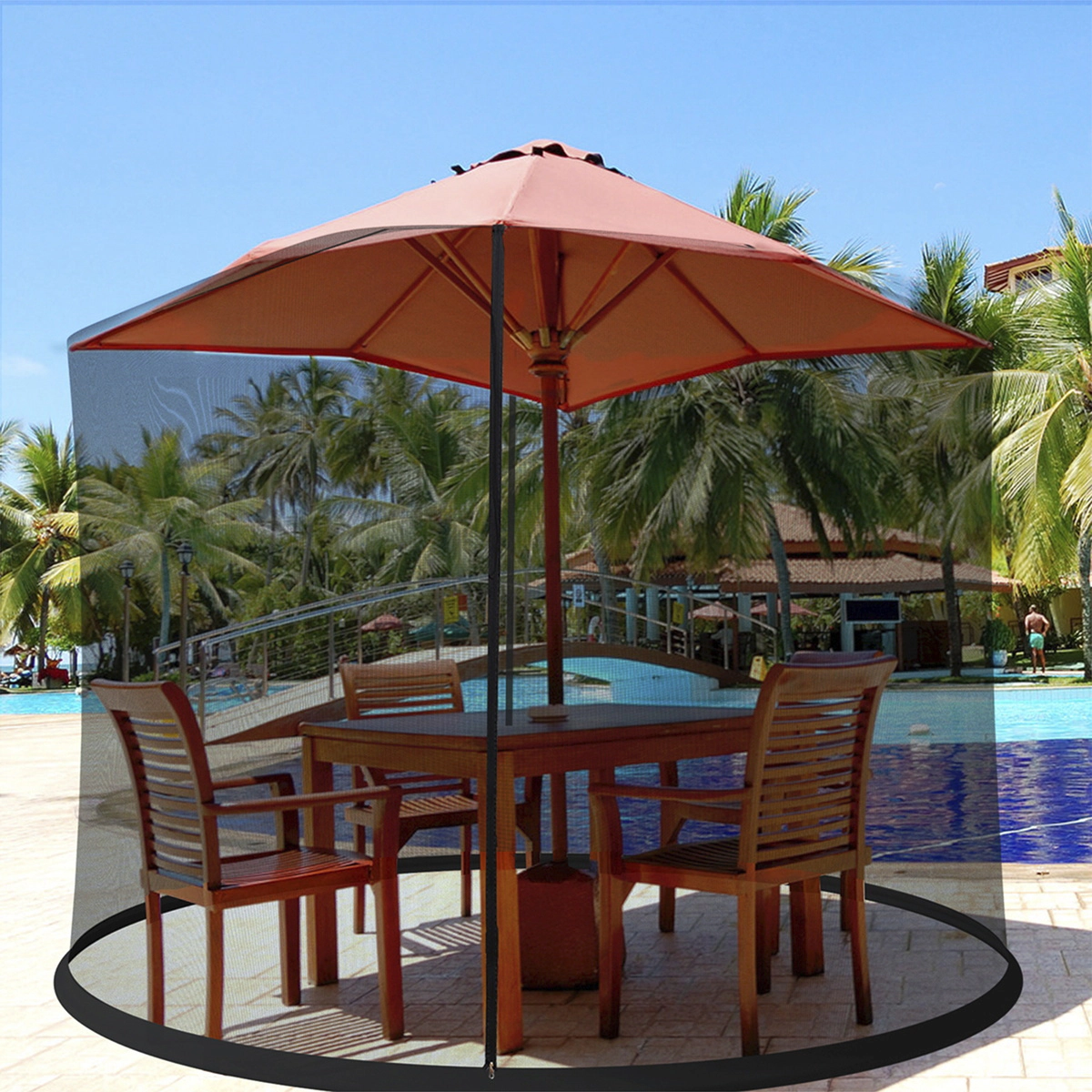 SUGIFT Mesh Umbrella Table Screen Mosquito Bug Insect Net for 9-10 ft Outdoor Umbrellas 7-ft Tall 2.4-lb Black
