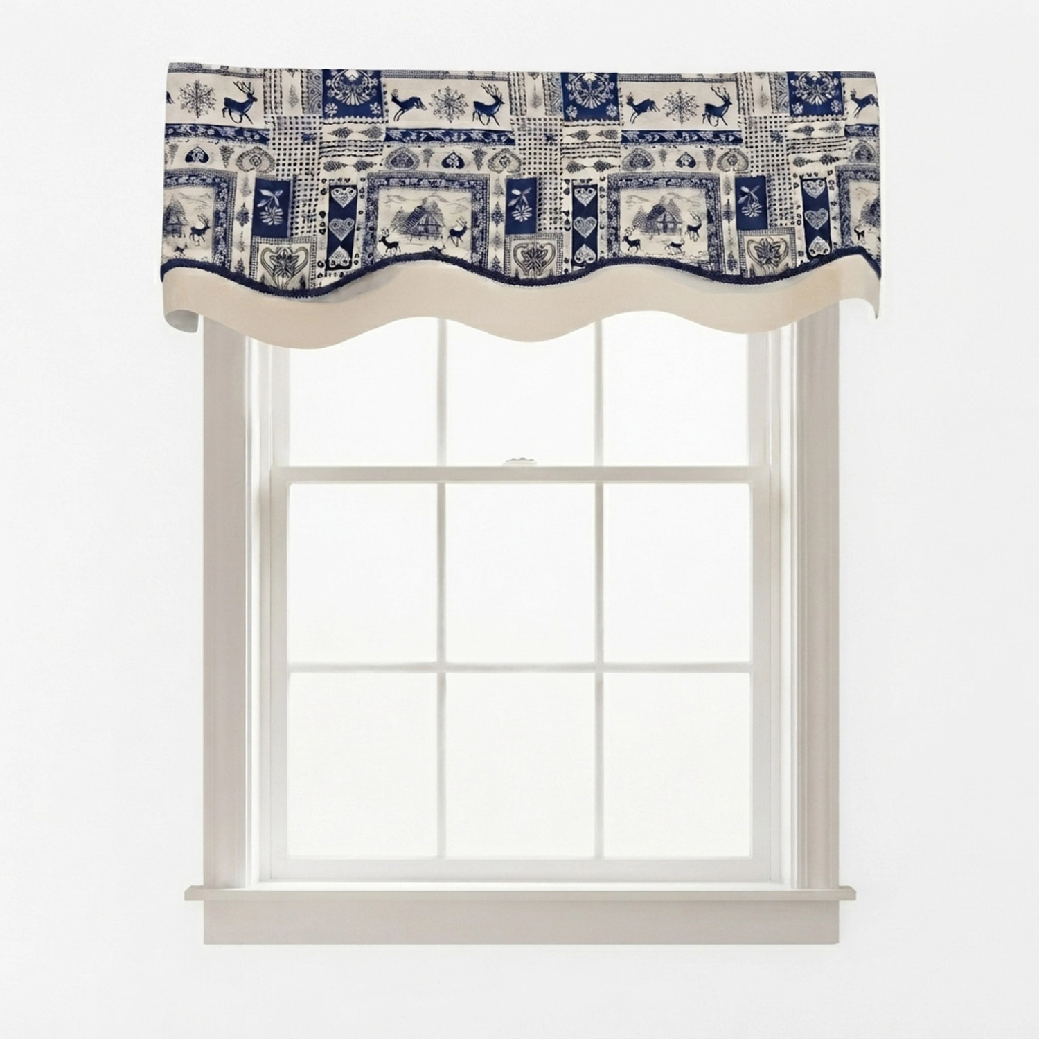 RLF Home 100% Cotton Lakewood Trimmed Glory Lined Window Valance 50" x 17" Ivory