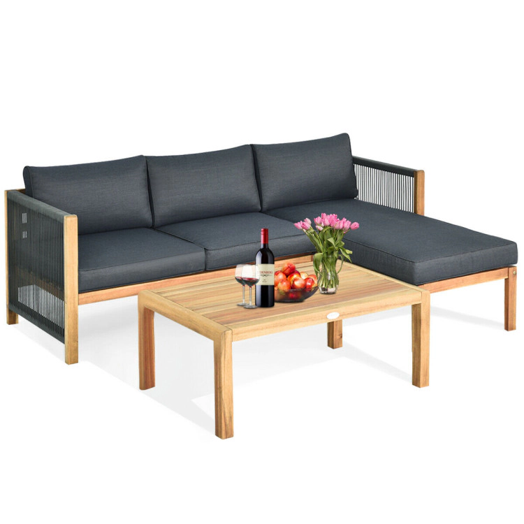 Hivvago 3 Pieces Patio Acacia Wood Sofa Furniture Set With Nylon Rope Armrest