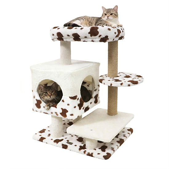 LJG Modern Cat Tree Indoor Cat Tower with Wide Upholstered Perch and 2 ...