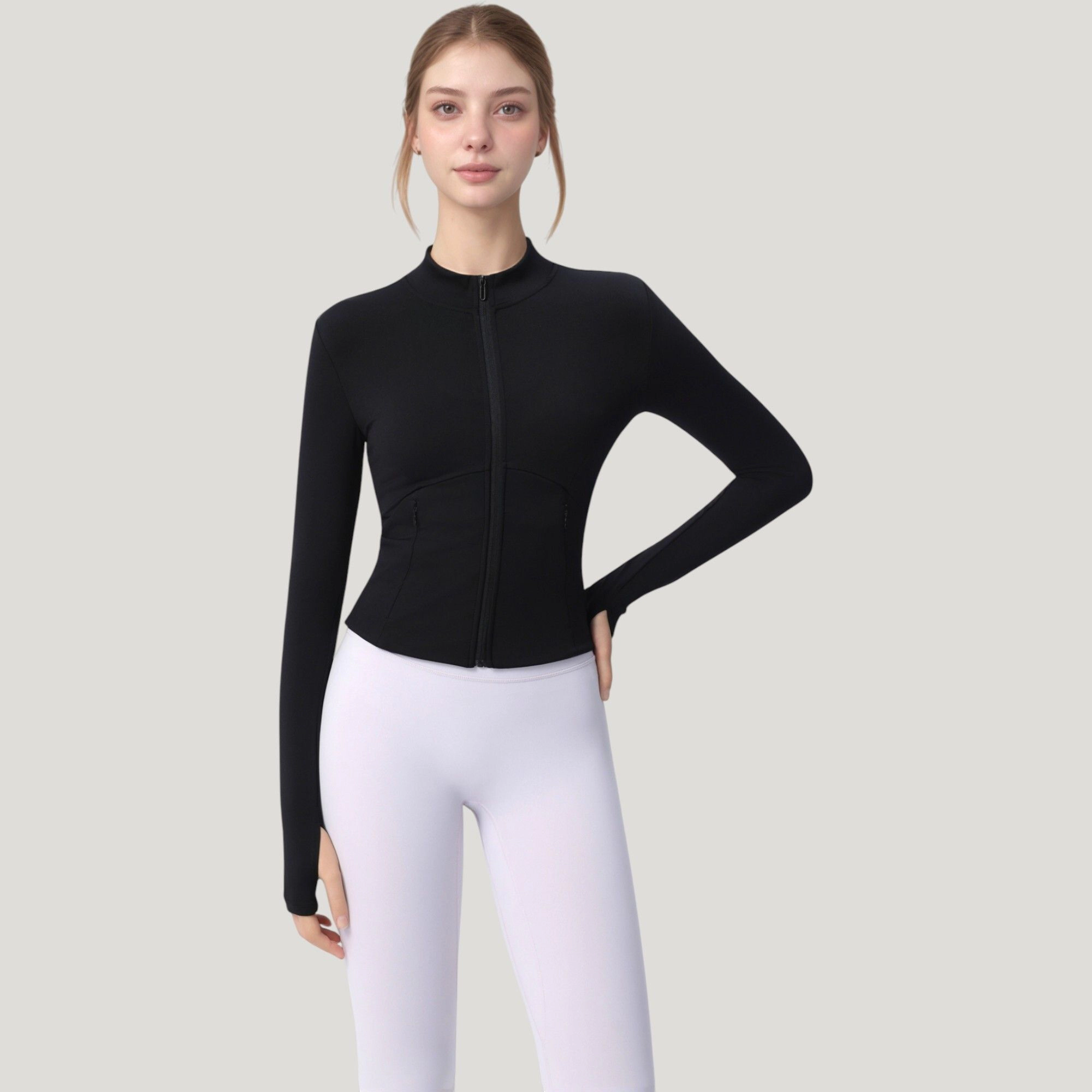 Anna-Kaci Women's Long Sleeve Full-Zip Athletic Jacket with Thumbholes and Fitted Silhouette