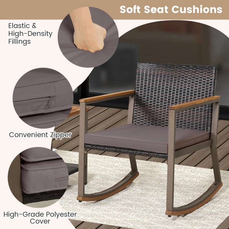 Hivvago 3 Pieces Rattan Rocking Bistro Set With Coffee Table And Cushions