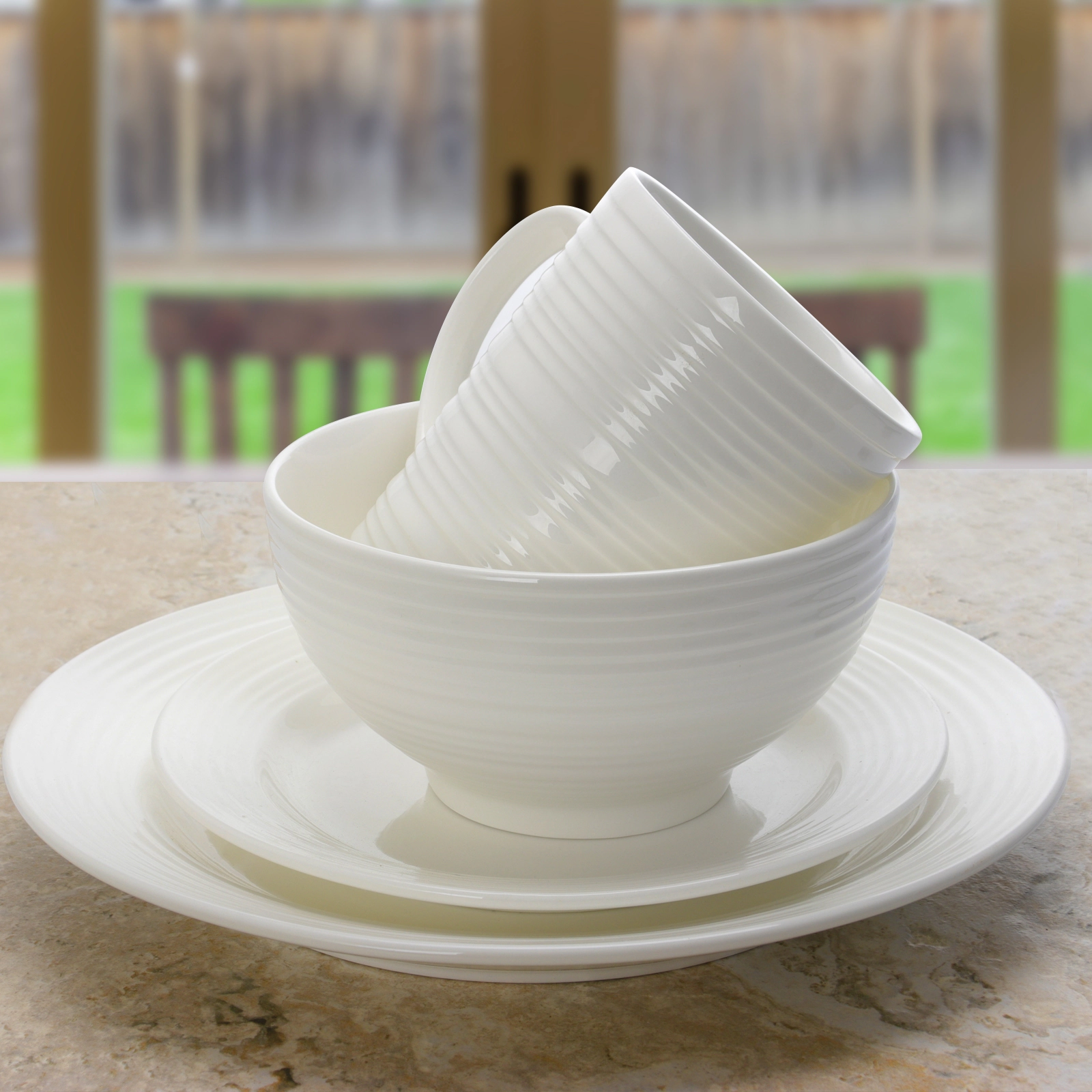 Gibson Home Amelia Court 16 Piece Dinnerware Set in White  Embossed