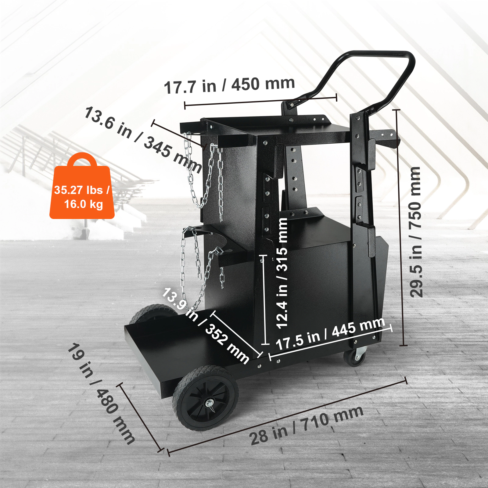 HONGGE 2-Tier Welding Cart with Lockable Cabinet, 265 lbs Capacity, Gas Cylinder Storage for MIG TIG Welders