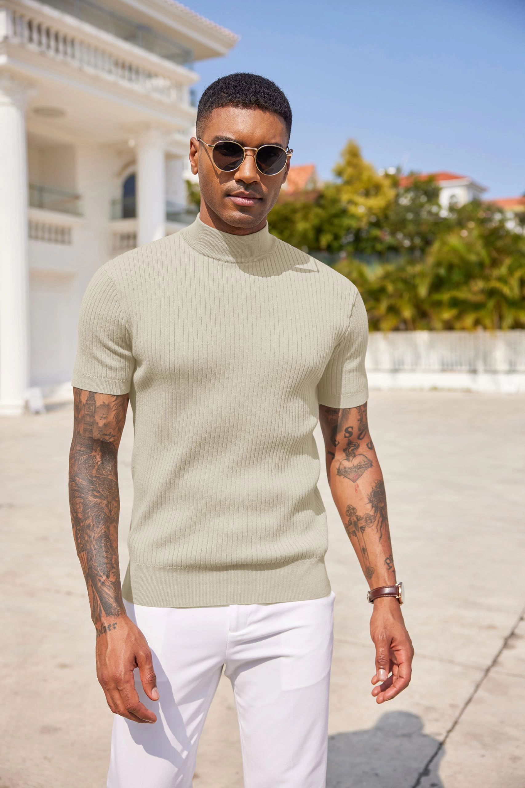COOFANDY Men's Slim Fit Short Sleeve Mock Neck T-Shirt