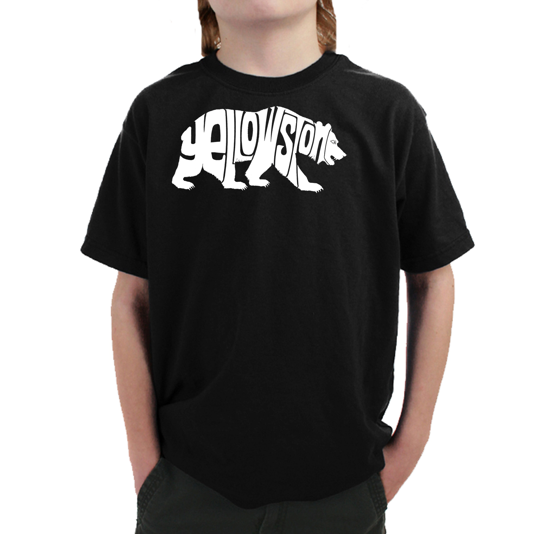 LA Pop Art Boy's Word T-Shirt - Yellowstone Bear