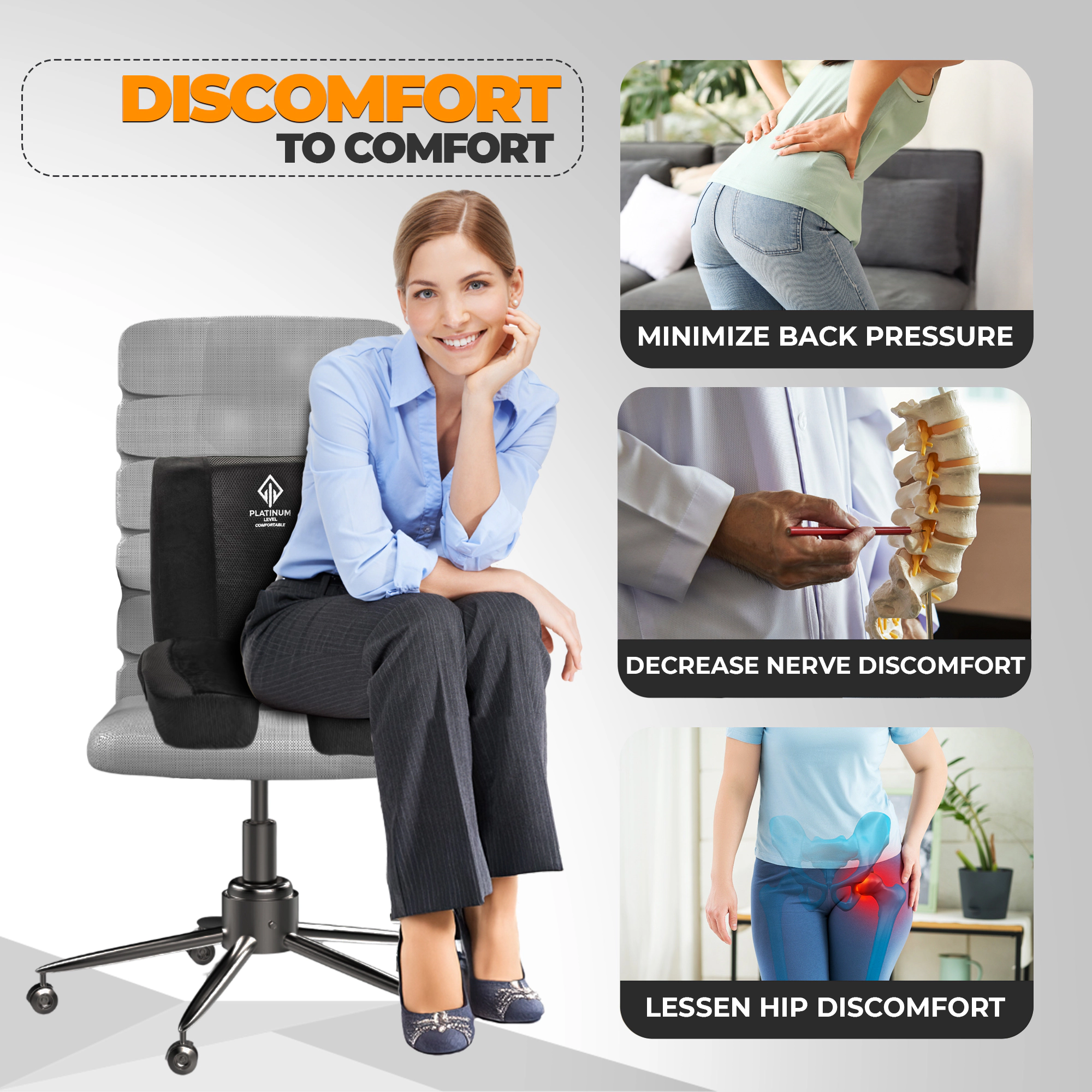Platinum-Level Comfortable  Memory Foam Lumbar & Seat Cushion