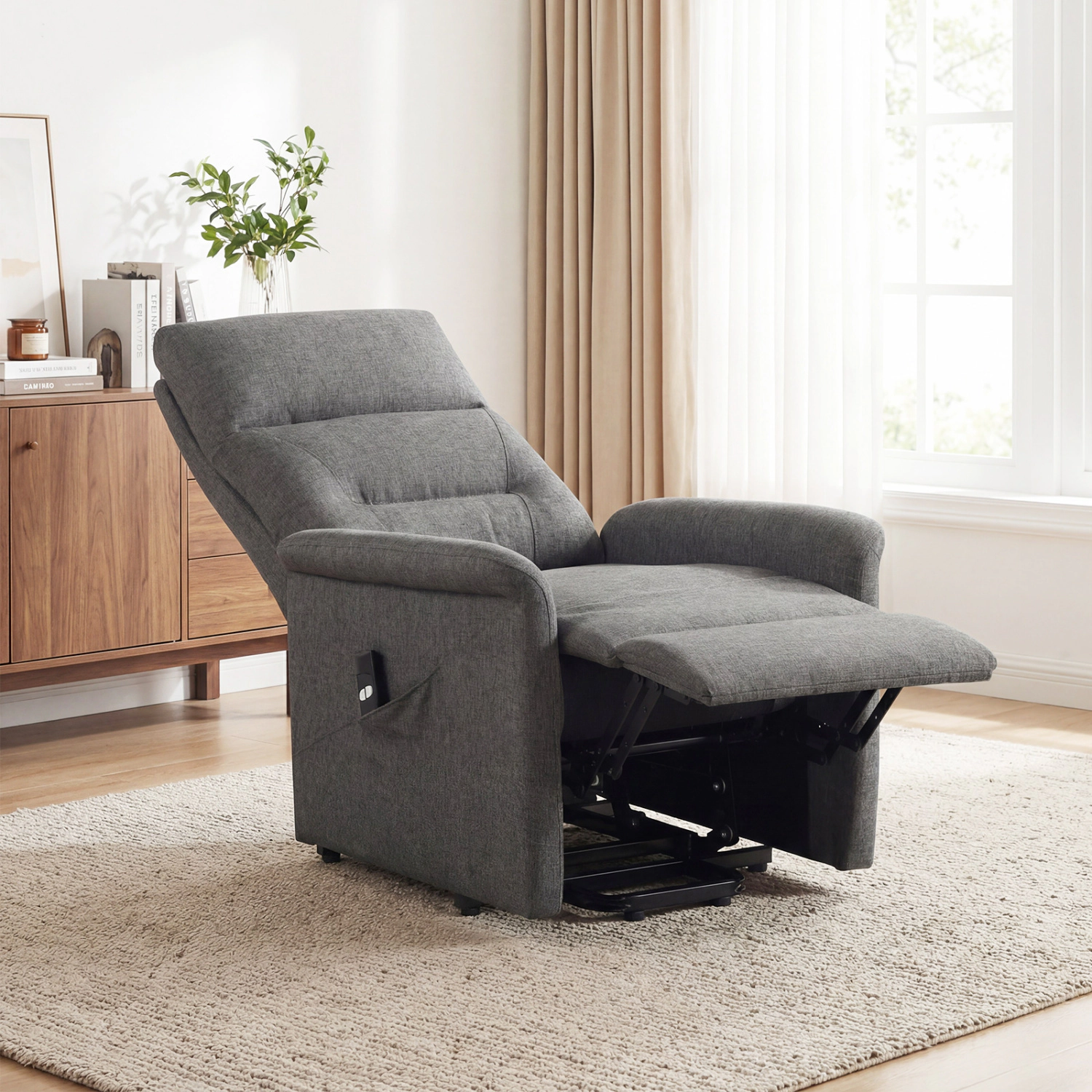 LJG Power Lift Recliner Chair for Elderly with Remote Control and Side Storage Pocket