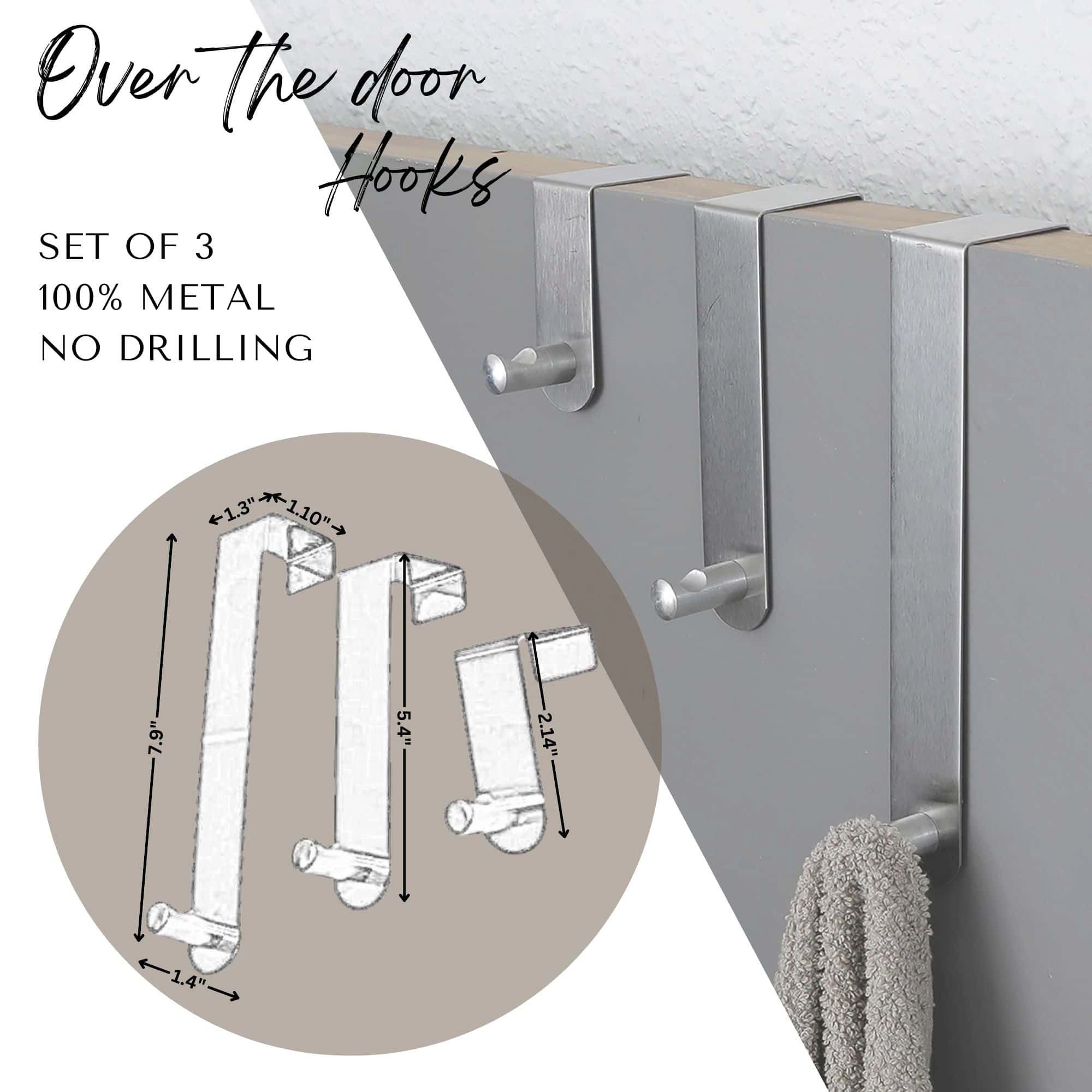 Evideco French Home Goods 3-Pack Stainless Steel Over-the-Door Hooks - Large, Medium, Small