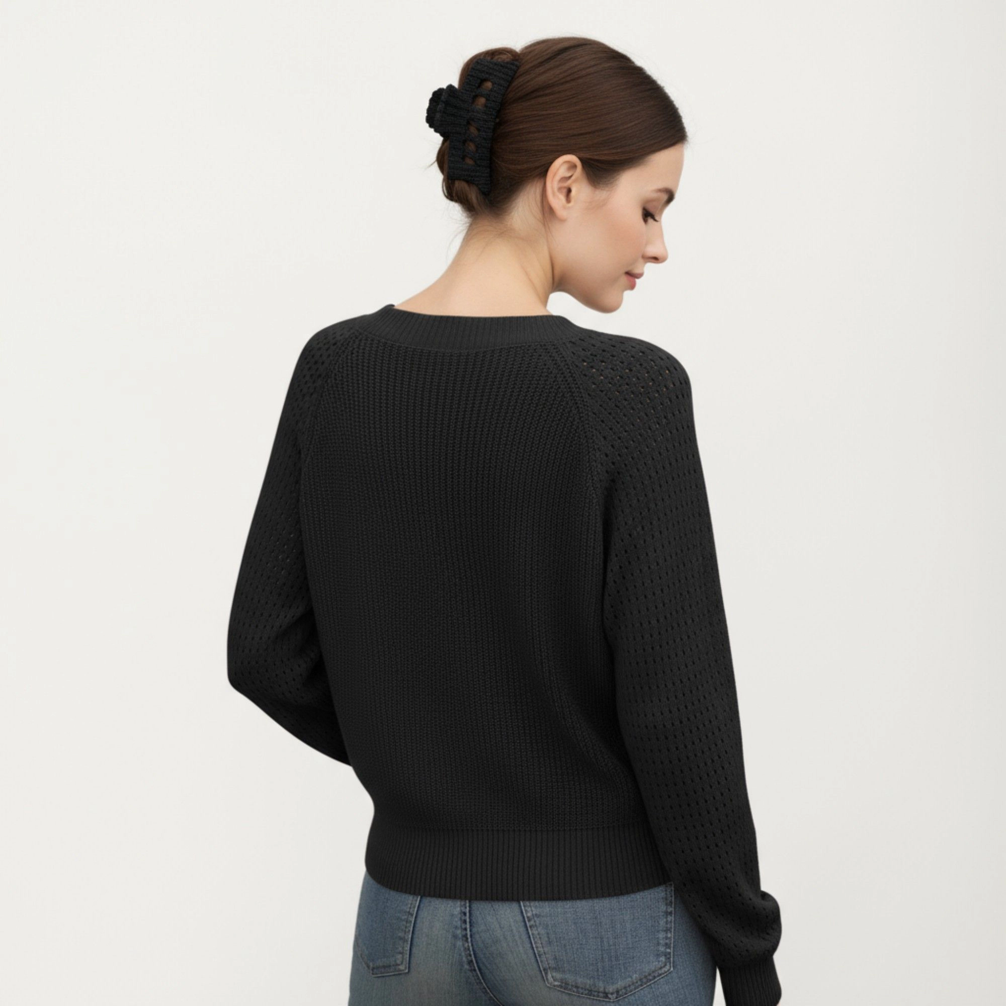 Anna-Kaci Women's Pointelle Sleeve Off Shoulder Relaxed Fit Knit Sweater