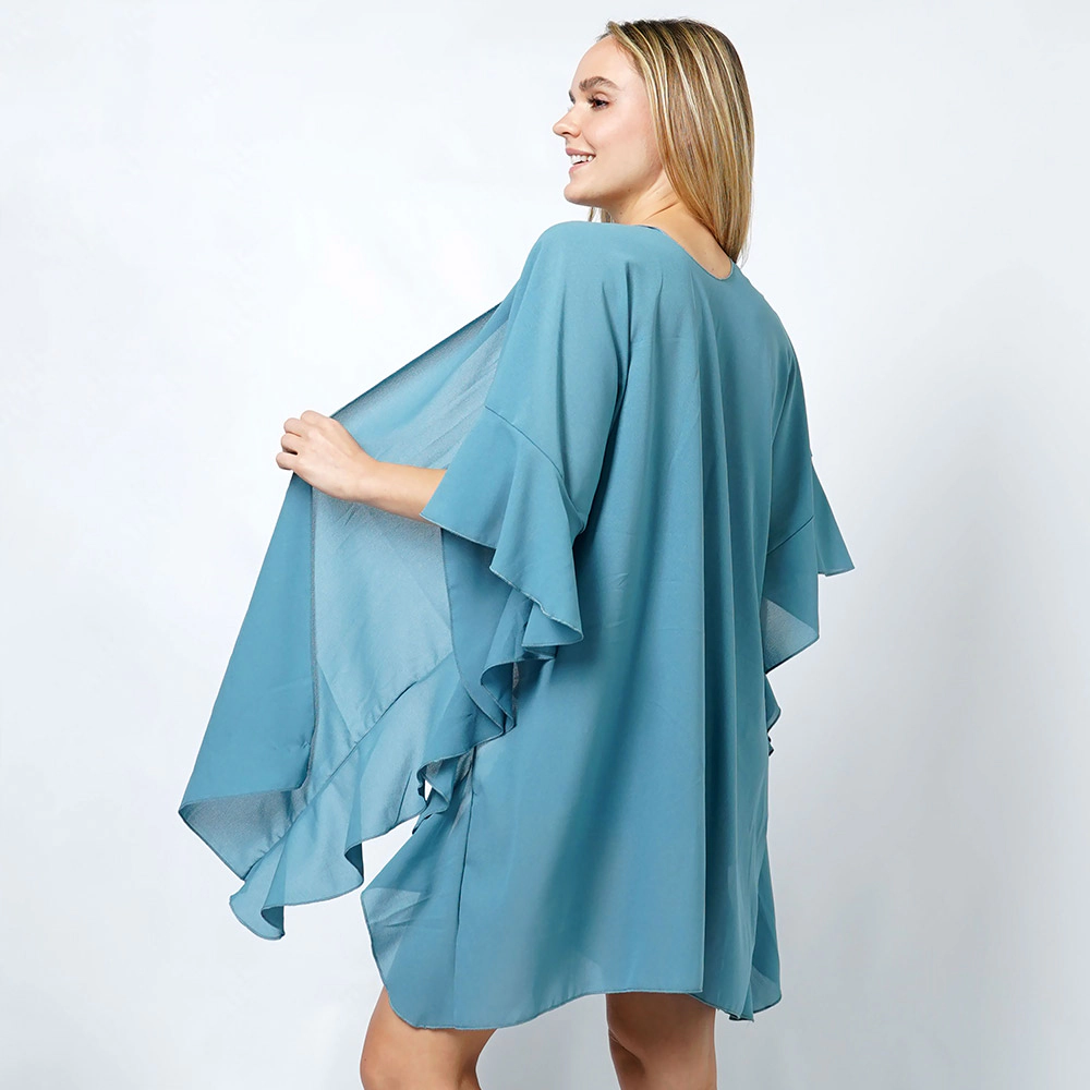 TRUEDAMES Women Chiffon Ruffle Kimono Poncho