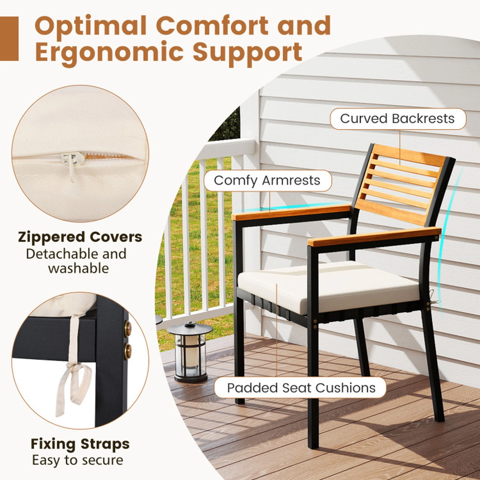 SUGIFT Stackable Patio Dining Chairs 400-lb Capacity with Cushions Natural and Black