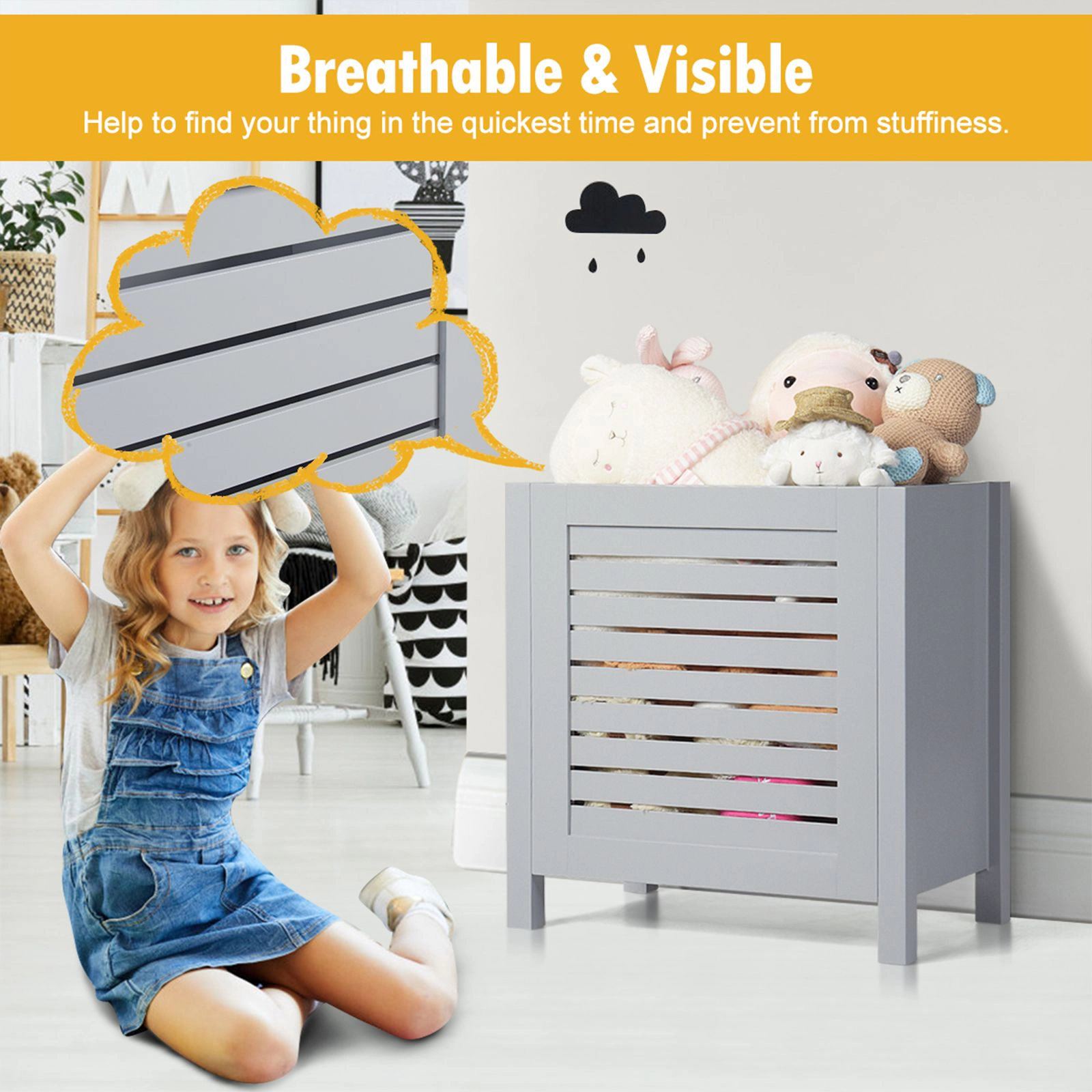 SlickBlue Kids Toy Storage Box with Lid and Wood Grain Design