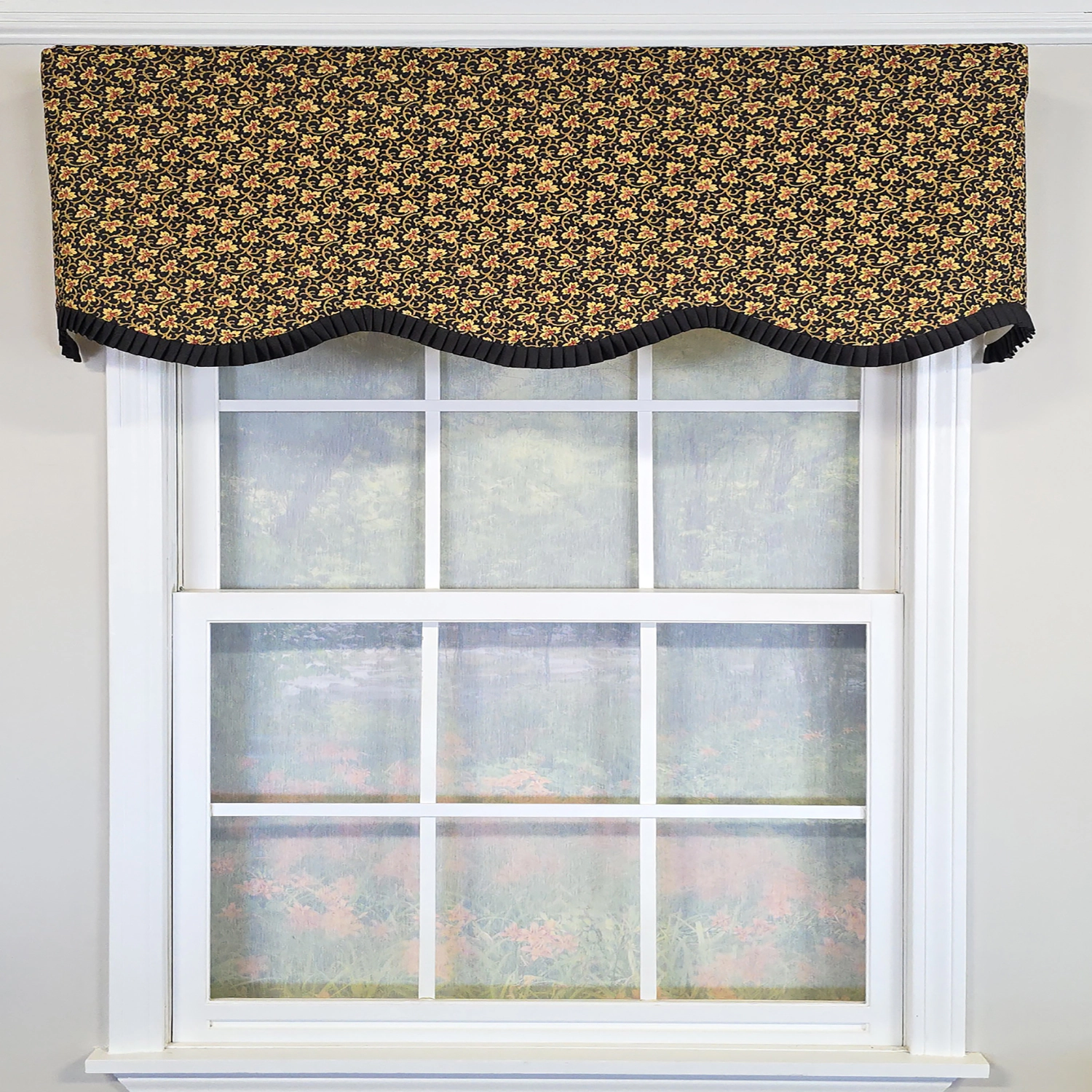 RLF Home 100% Cotton Flemington Provance  Fully lined Windows Rod Pocket Valance 50" x 15"  Black