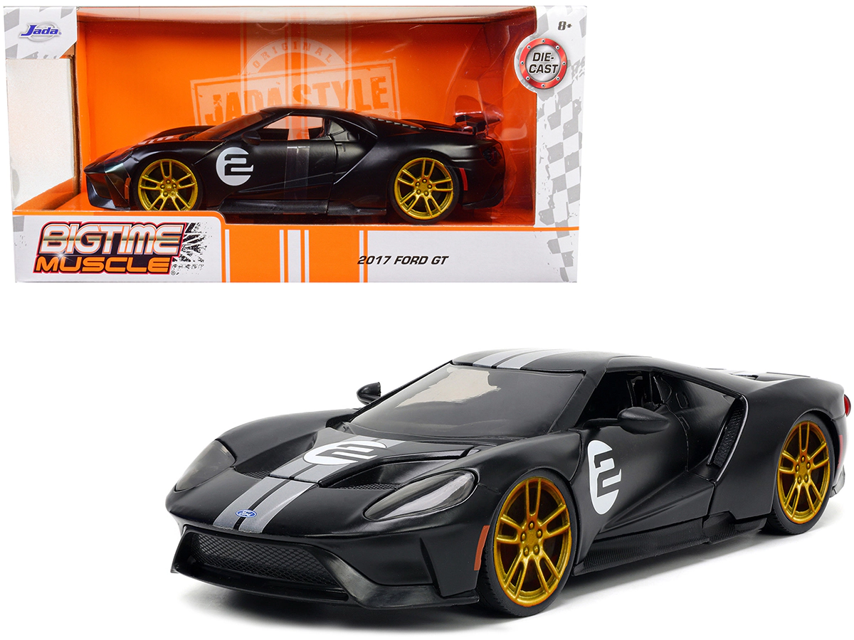 Jada 2017 Ford GT #2 Matt Black with Silver Stripes and Gold Wheels "Bigtime Muscle" Series 1/24 Diecast Model