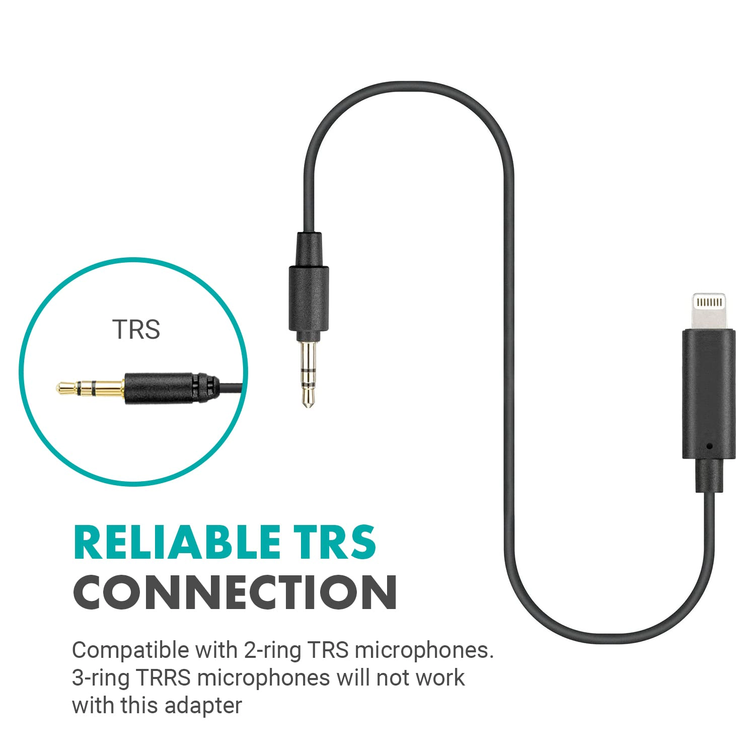 Movo IMA-4 3.5mm Male TRS to Lightning Dongle - Apple Microphone Adapter for iPhone - Aux Adapter for Mics - 3.5mm TRS