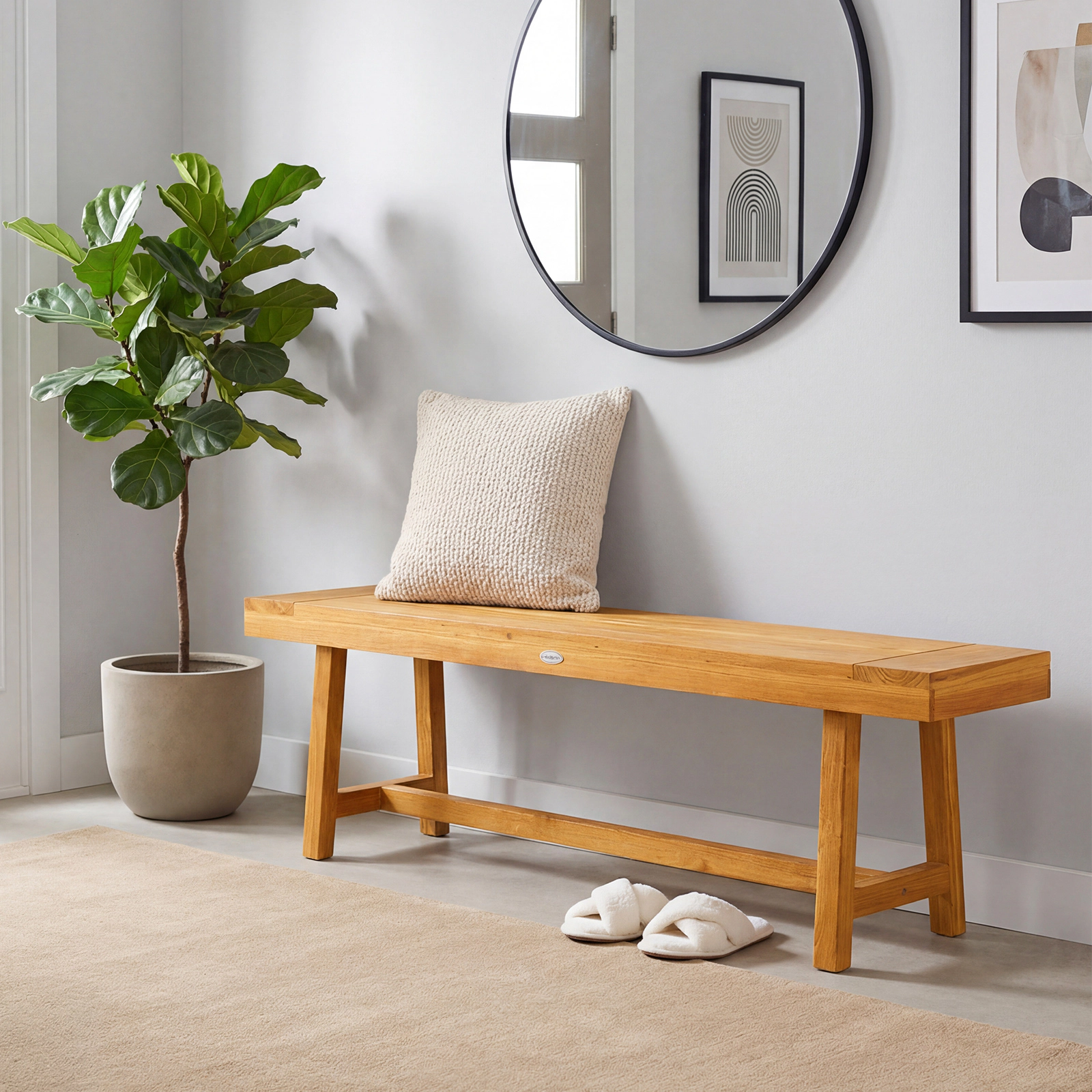 LJG 63 Inch Solid Wood Bench for up to 3 People
