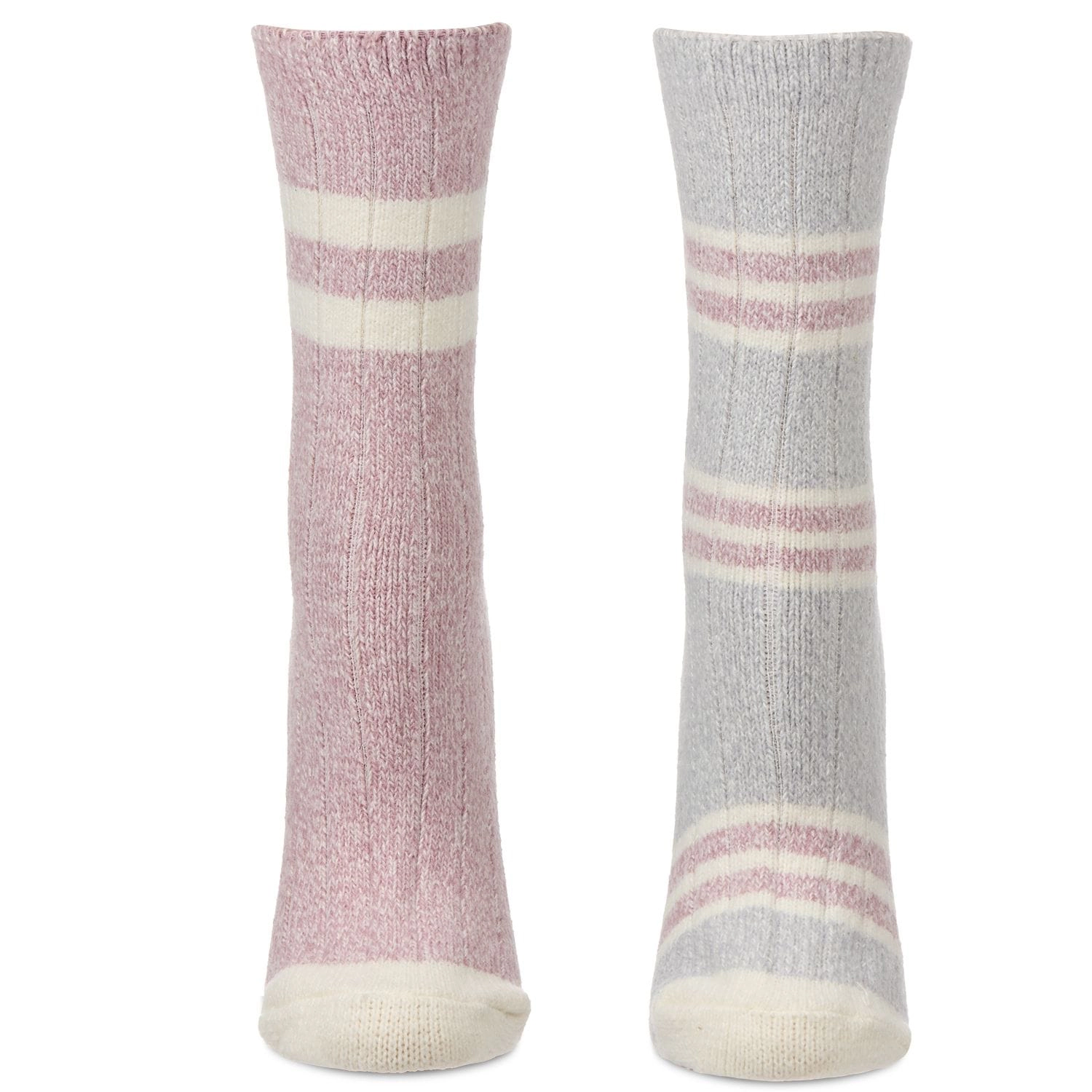 MeMoi 2 Pair Women's Ribbed Stripe Buttersoft Crew Socks