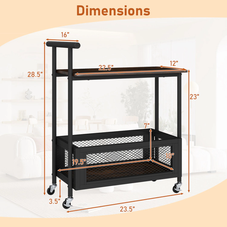 Hivvago 2-Tier Rolling End Table With Handle And Mesh Basket