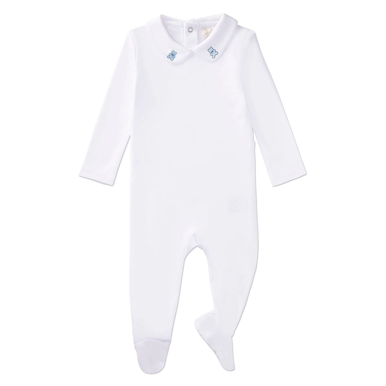 MeMoi Baby and Toddler 100% Pima Cotton Peter Pan Collar Footie with Teddy Bear Embroidery