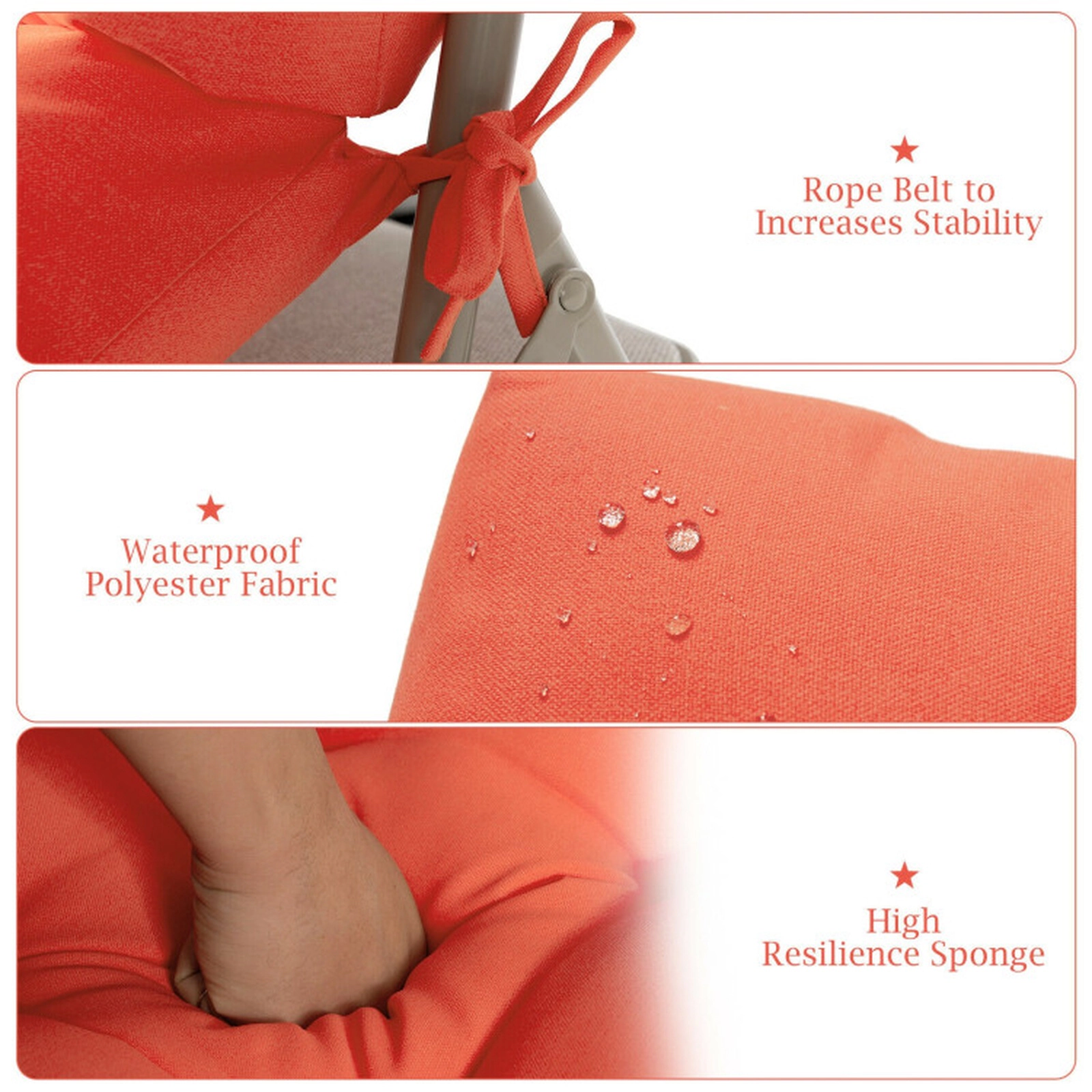 SUGIFT Tufted High Back Outdoor Patio Chair Seating Pad 45.5-in Long 4-lb Cushion 1-Piece Indoor/Outdoor Orange