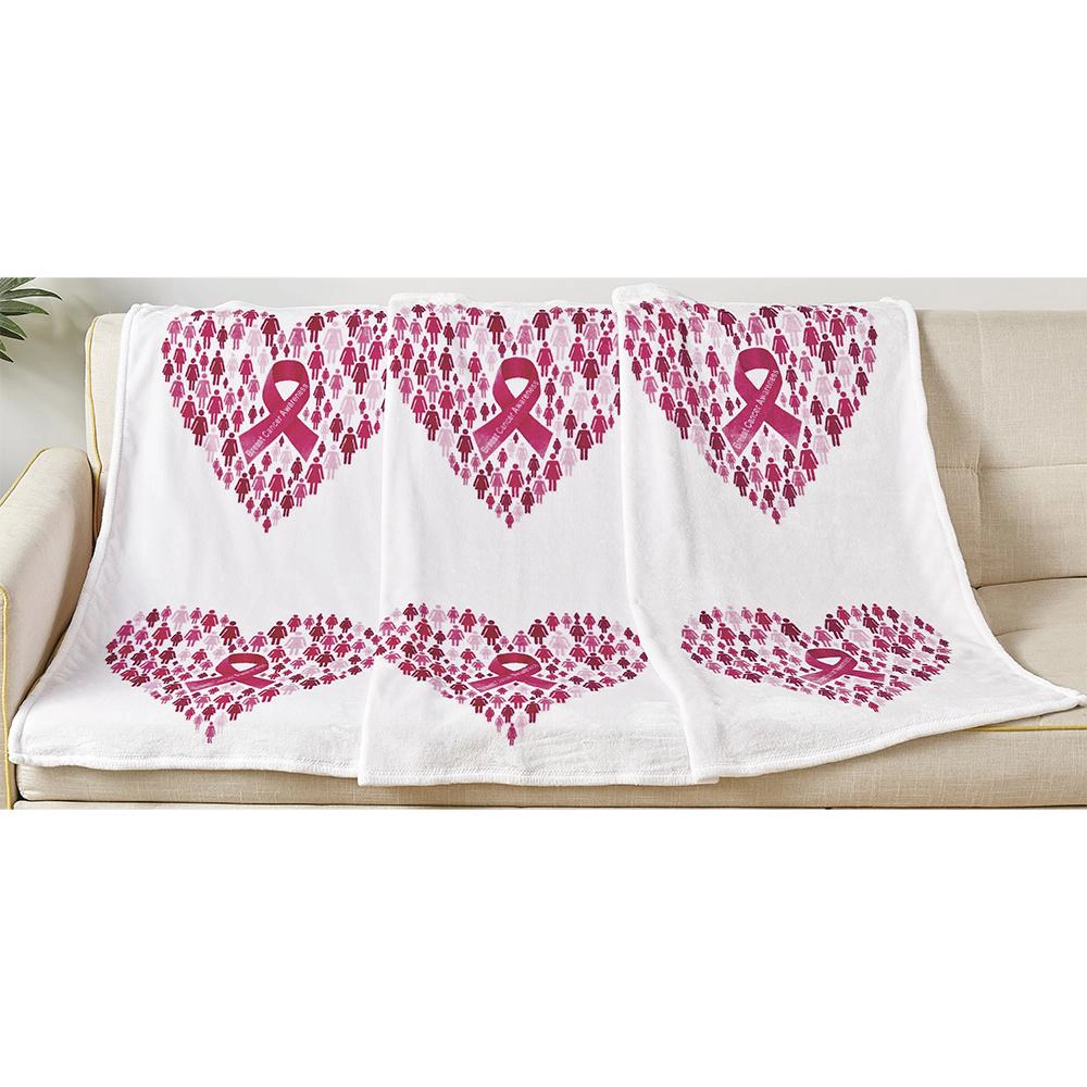 Plazatex Together We Rise Decorative Breast Cancer Awarenes Machine Washable Throw 50" x 70" White & Pink