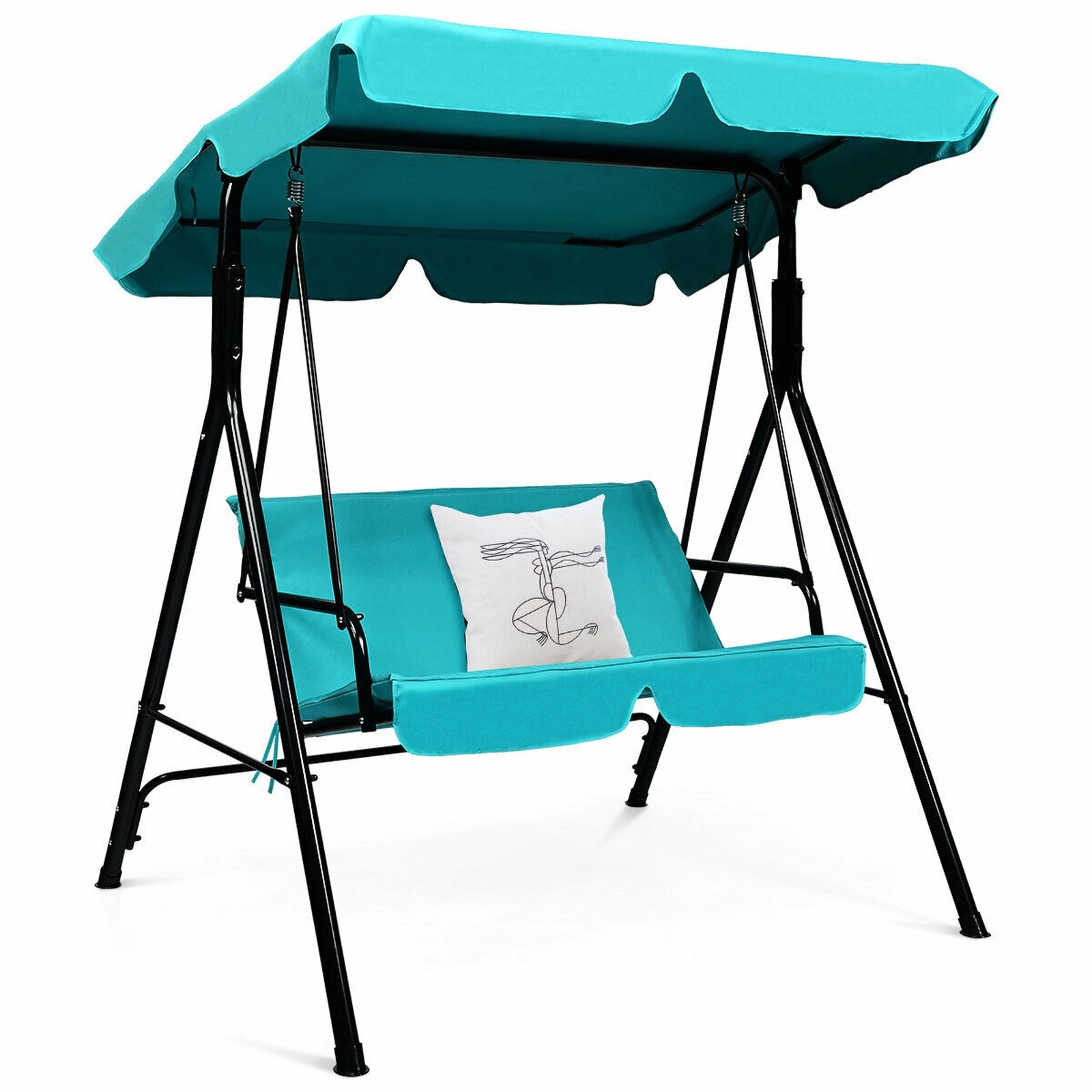 SUGIFT Blue 2-Seat Outdoor Loveseat Swing with Canopy, Cushion and 390-lb Capacity